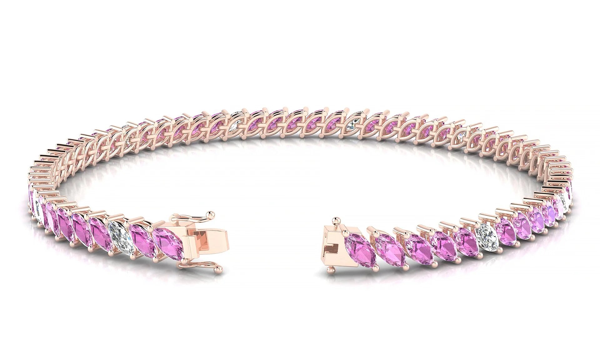 Venezia 5-1 | 18k Rose Gold 5 x 2.5 mm Marquise Natural Pink Sapphire & Diamond 18 cm Tennis Bracelet