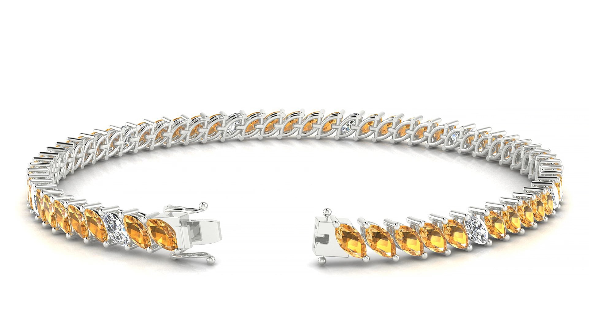 Venezia 5-1 | 18k White Gold 5 x 2.5 mm Marquise Natural Citrine & Diamond 15 cm Tennis Bracelet