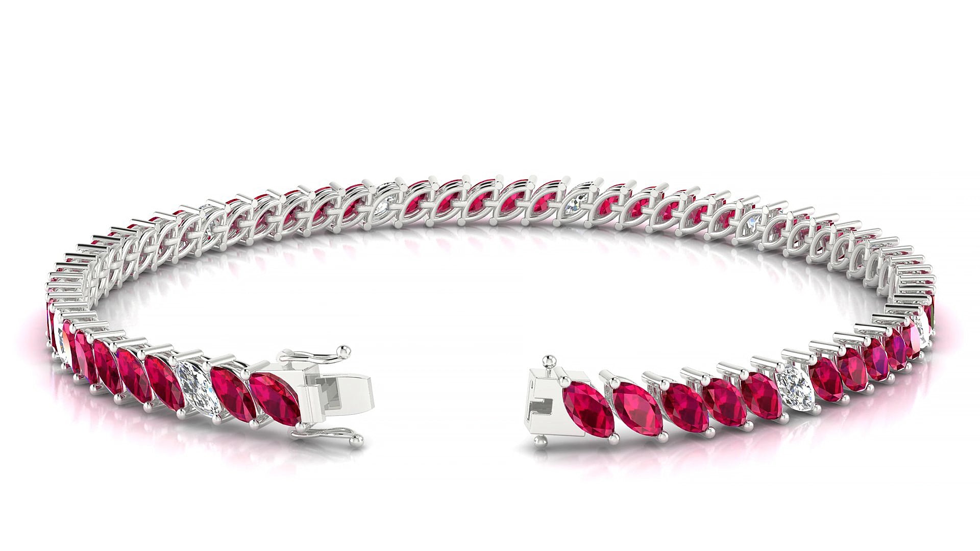 Venezia 5-1 | 18k White Gold 5 x 2.5 mm Marquise Natural Ruby & Diamond 17 cm Tennis Bracelet