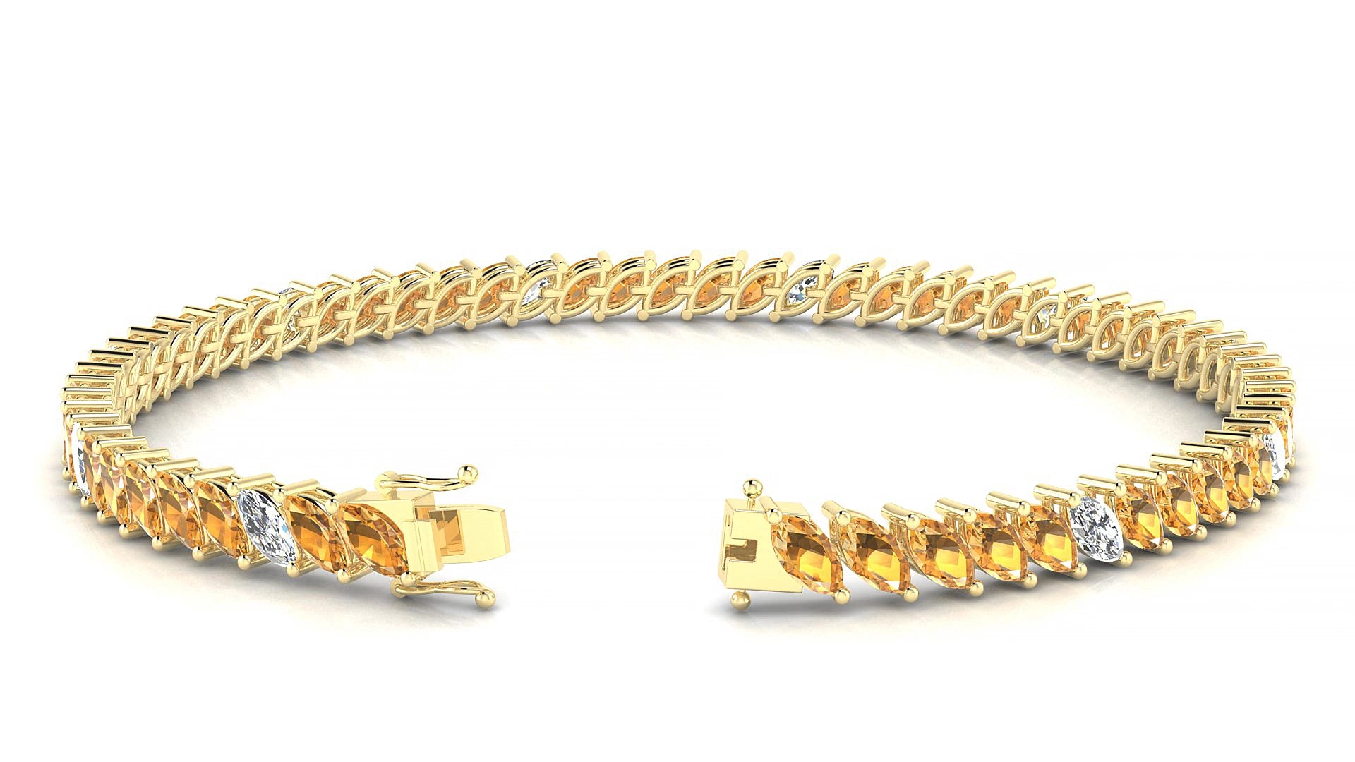 Venezia 5-1 | 18k Yellow Gold 5 x 2.5 mm Marquise Natural Citrine & Diamond 15 cm Tennis Bracelet