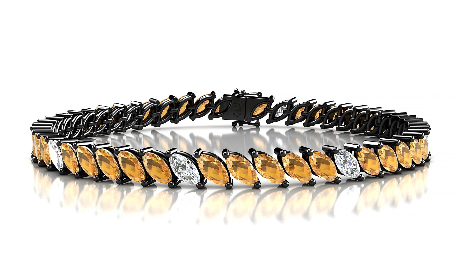 Venezia 5-1 | 18k Black Gold 6 x 3 mm Marquise Natural Citrine & Diamond 17 cm Tennis Bracelet