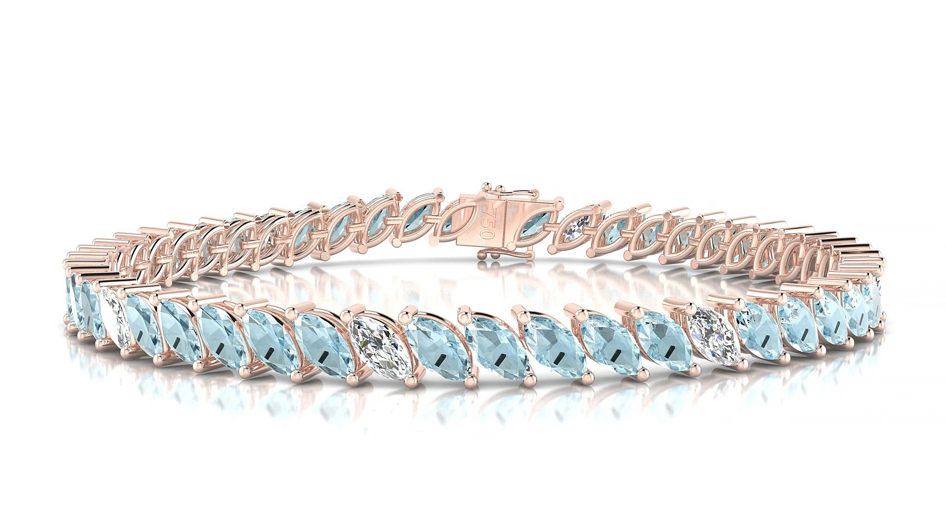 Venezia 5-1 | 18k Rose Gold 6 x 3 mm Marquise Natural Aquamarine & Diamond 16 cm Tennis Bracelet