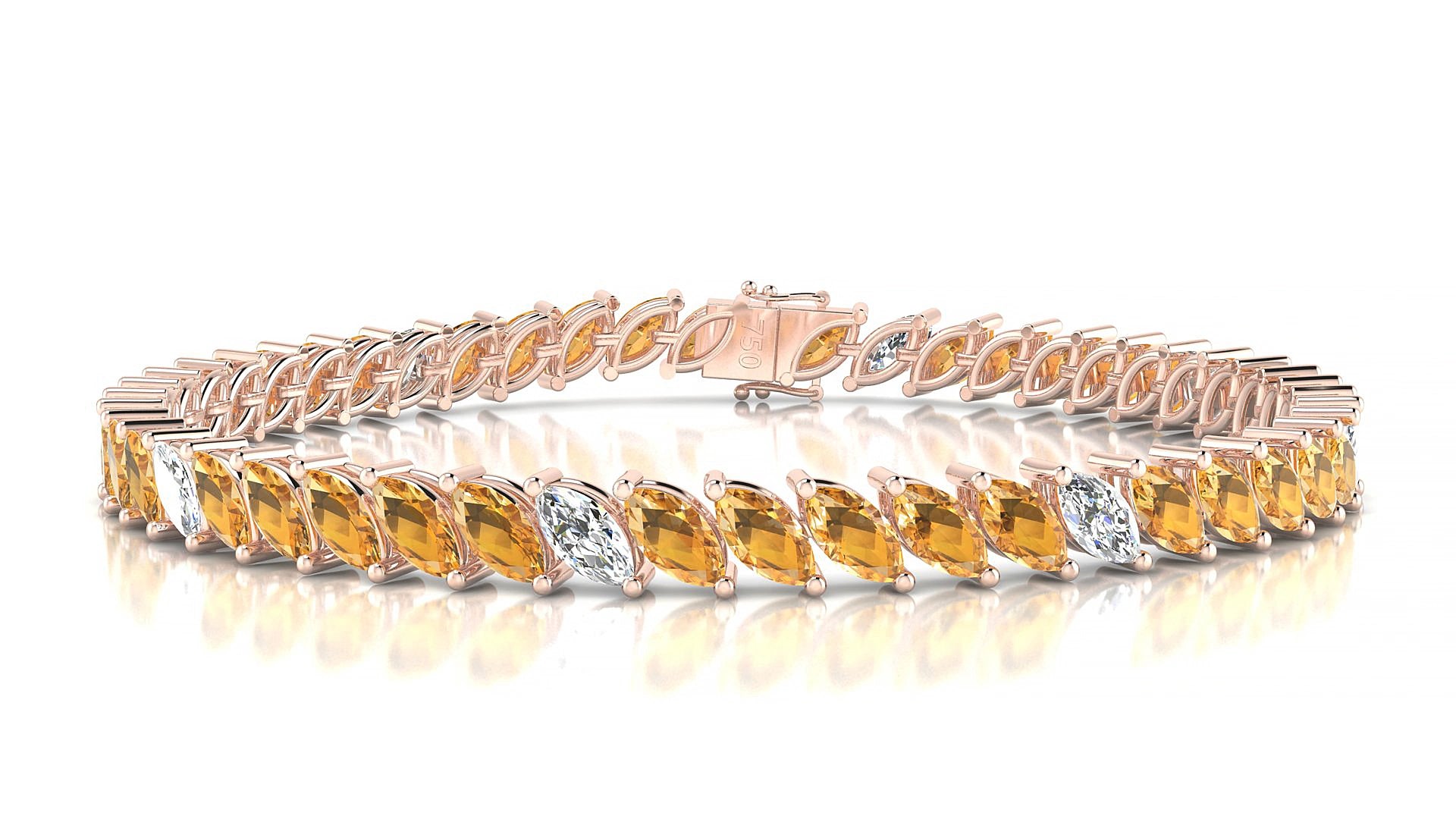 Venezia 5-1 | 18k Rose Gold 6 x 3 mm Marquise Natural Citrine & Diamond 15 cm Tennis Bracelet
