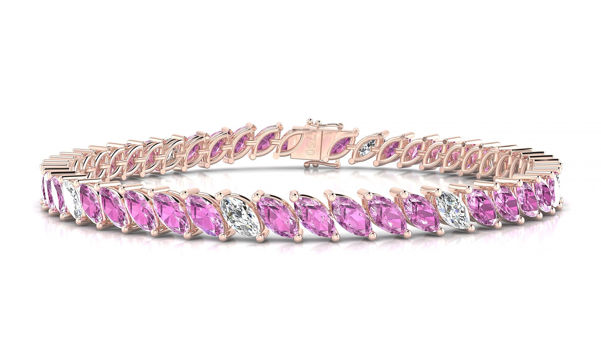 Venezia 5-1 | 18k Rose Gold 6 x 3 mm Marquise Natural Pink Sapphire & Diamond 19 cm Tennis Bracelet