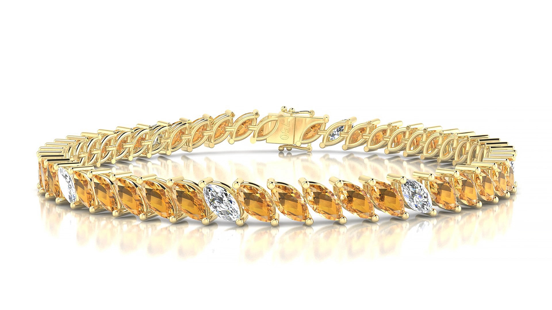 Venezia 5-1 | 18k Yellow Gold 6 x 3 mm Marquise Natural Citrine & Diamond 16 cm Tennis Bracelet