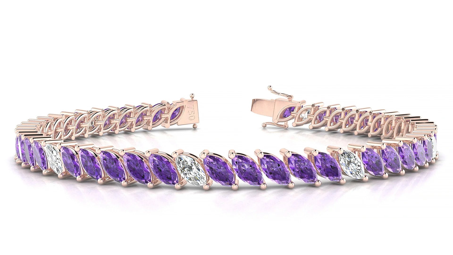 Venezia 5-1 | 18k Rose Gold 6 x 3 mm Marquise Natural Amethyst & Diamond Tennis Bracelet