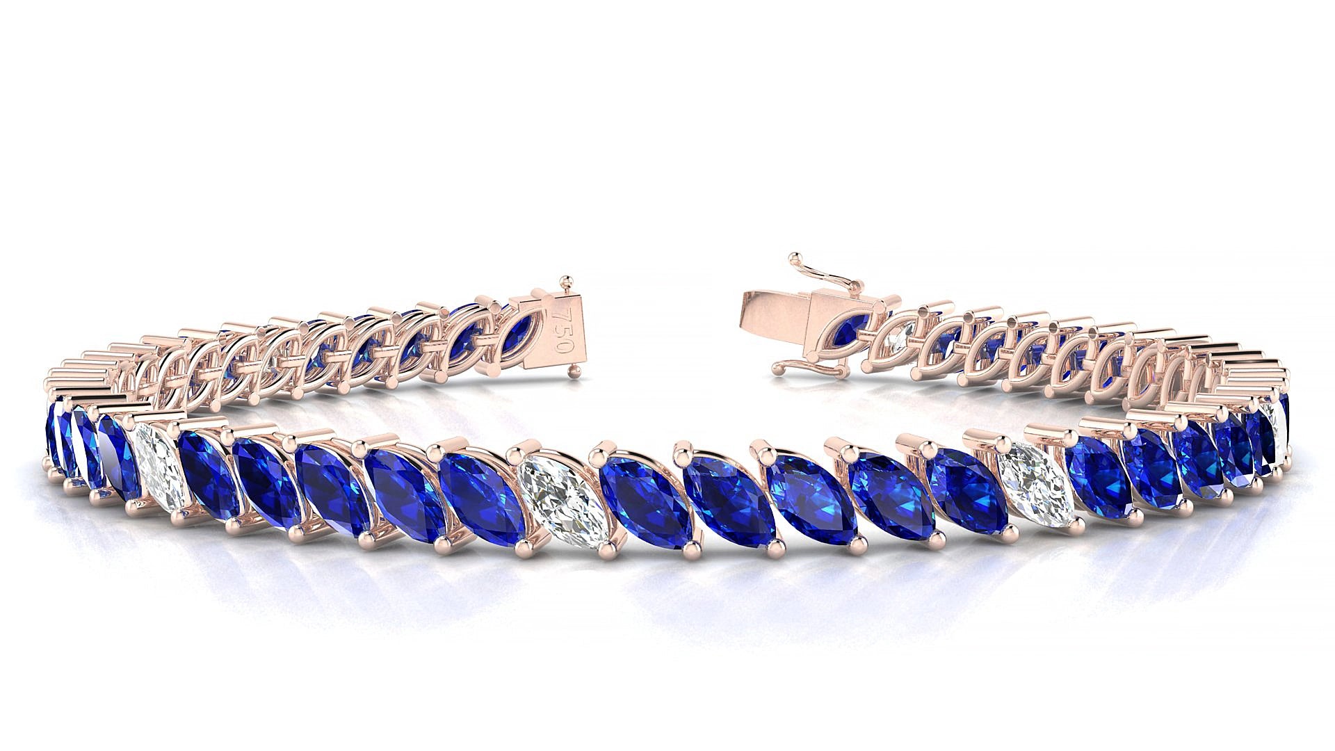 Venezia 5-1 | 18k Rose Gold 6 x 3 mm Marquise Natural Sapphire & Diamond 15 cm Tennis Bracelet