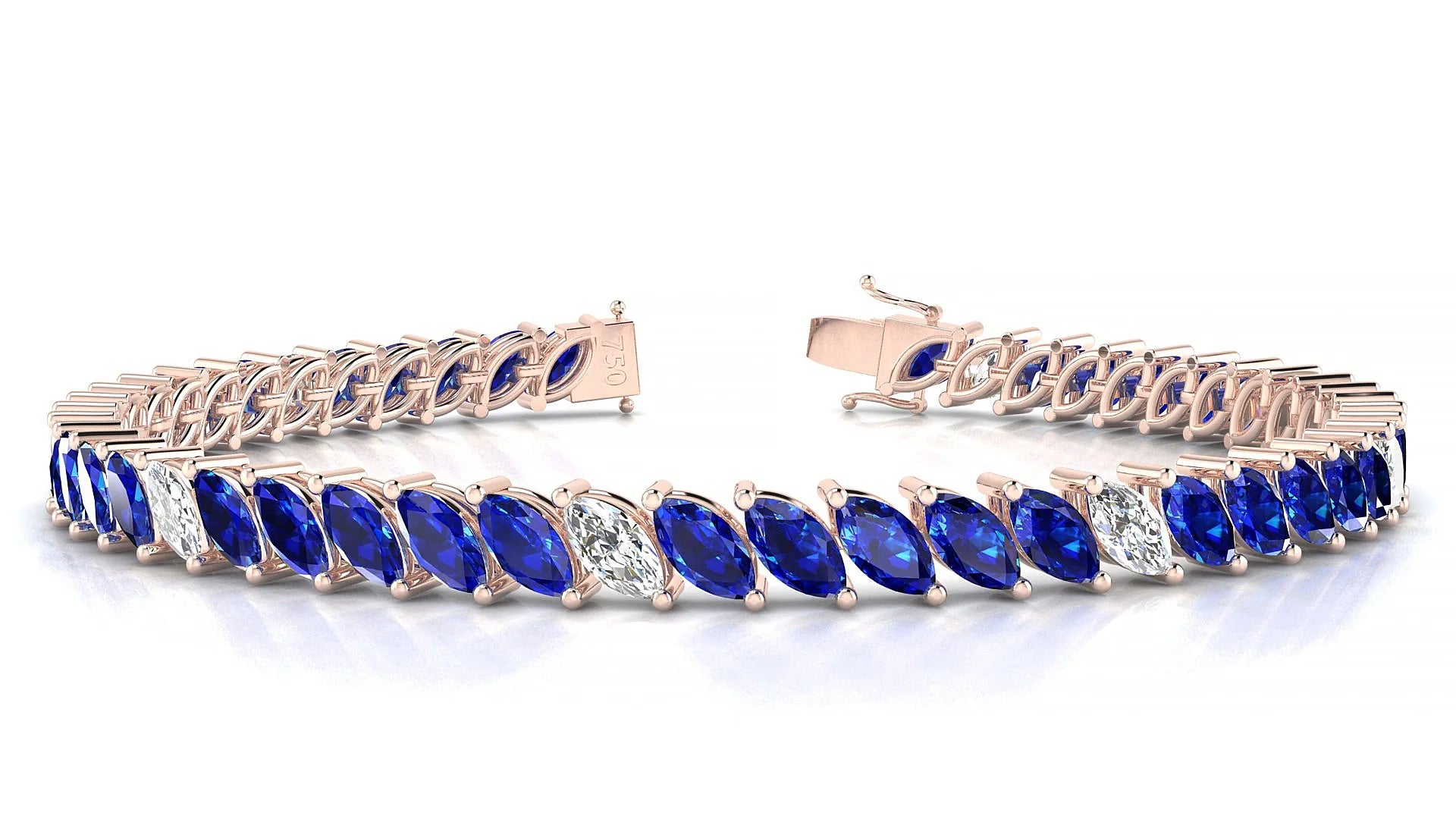 Venezia 5-1 | 18k Rose Gold 6 x 3 mm Marquise Natural Sapphire & Diamond 18 cm Tennis Bracelet