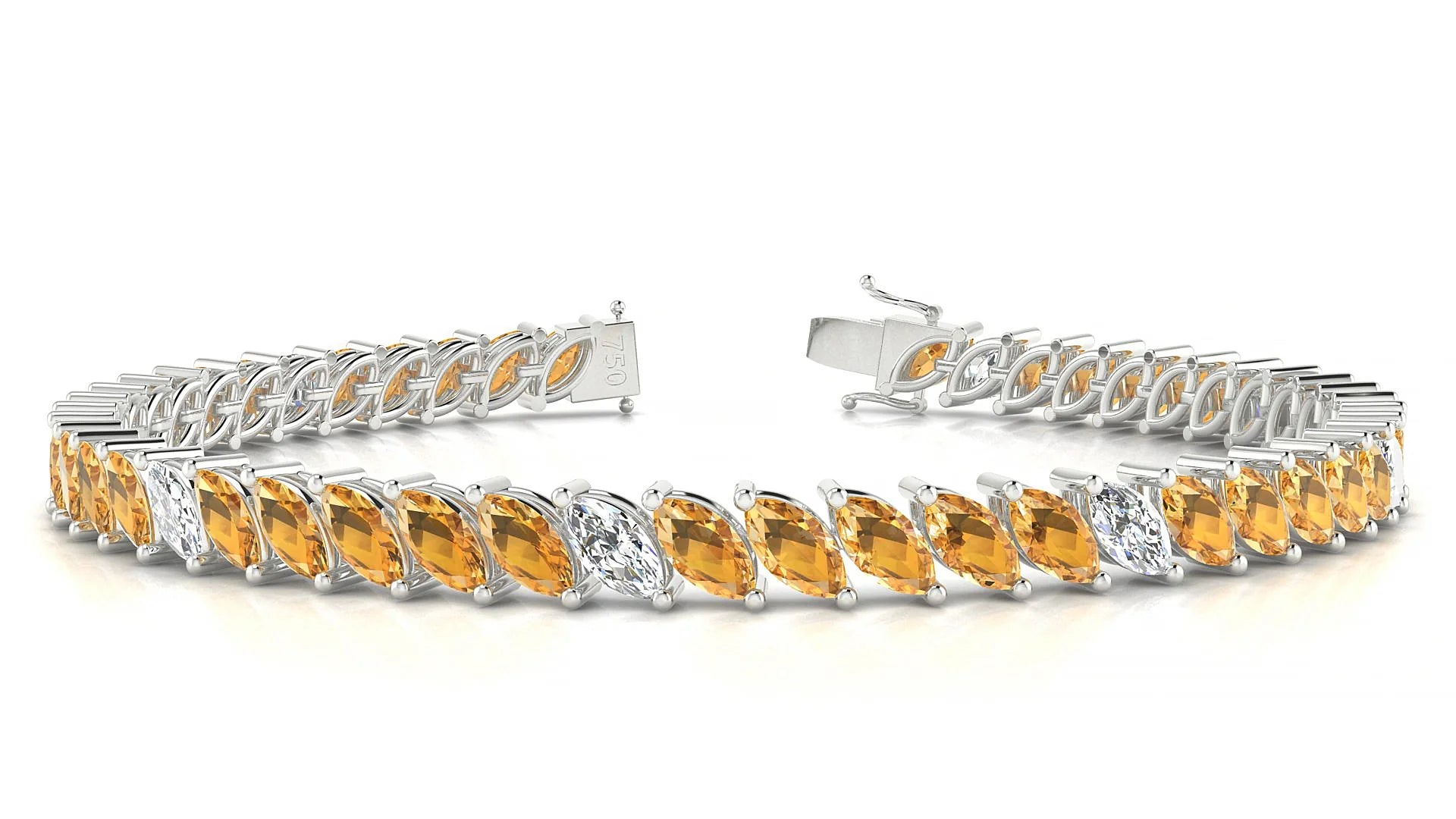 Venezia 5-1 | 18k White Gold 6 x 3 mm Marquise Natural Citrine & Diamond Tennis Bracelet