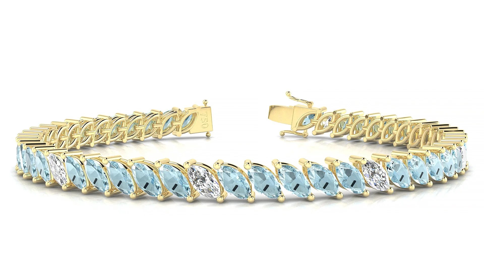 Venezia 5-1 | 18k Yellow Gold 6 x 3 mm Marquise Natural Aquamarine & Diamond Tennis Bracelet