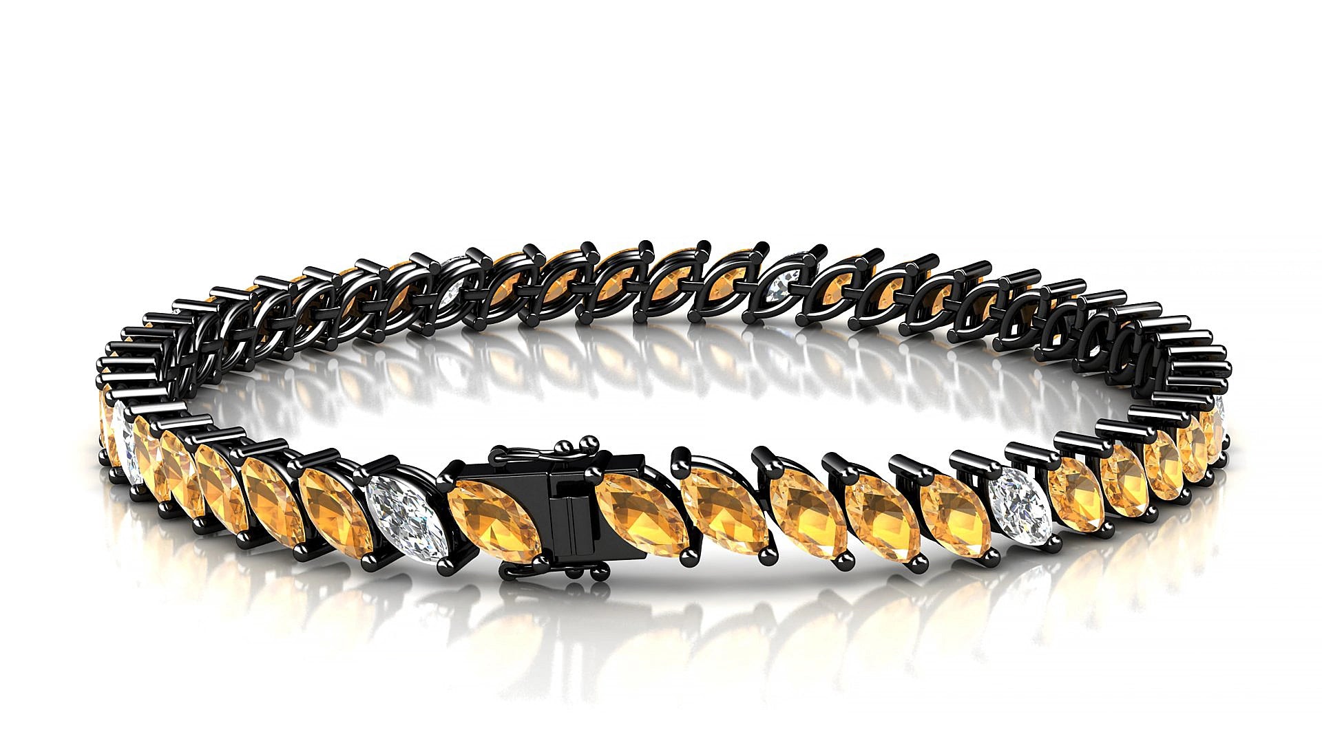 Venezia 5-1 | 18k Black Gold 6 x 3 mm Marquise Natural Citrine & Diamond 17 cm Tennis Bracelet