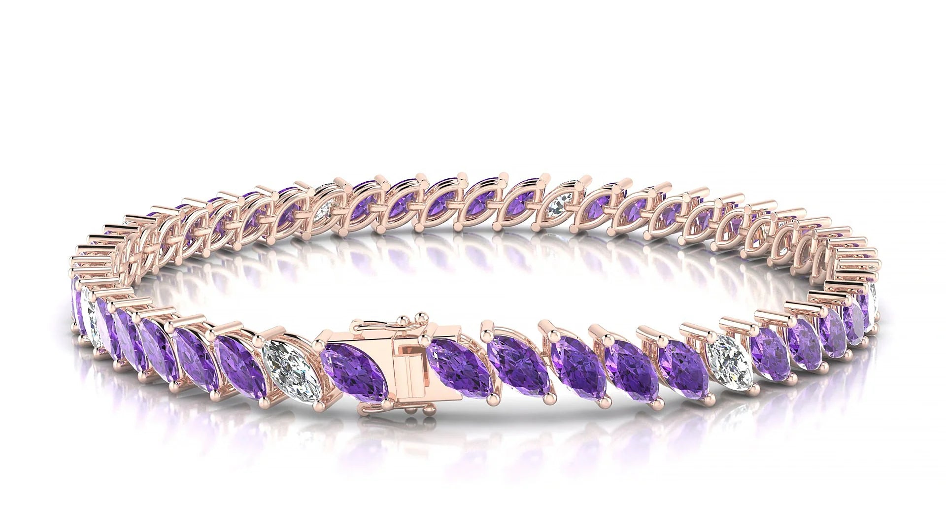 Venezia 5-1 | 18k Rose Gold 6 x 3 mm Marquise Natural Amethyst & Diamond Tennis Bracelet