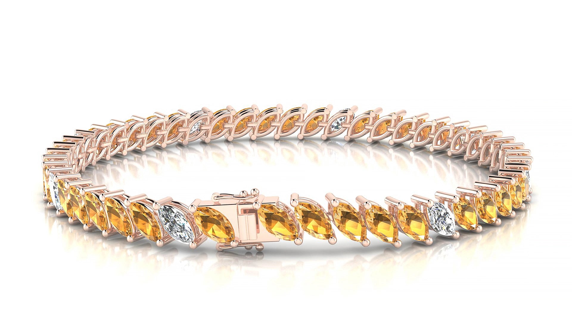 Venezia 5-1 | 18k Rose Gold 6 x 3 mm Marquise Natural Citrine & Diamond 17 cm Tennis Bracelet