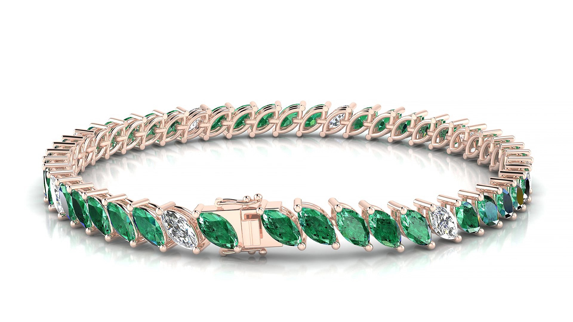 Venezia 5-1 | 18k Rose Gold 6 x 3 mm Marquise Natural Emerald & Diamond 19 cm Tennis Bracelet