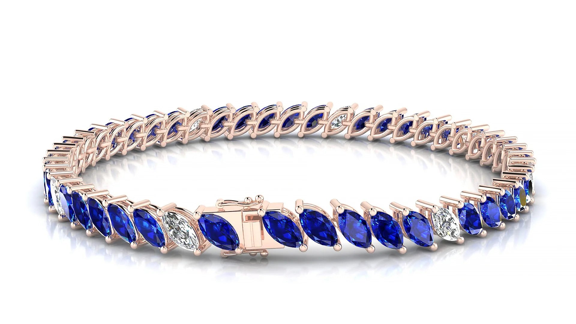 Venezia 5-1 | 18k Rose Gold 6 x 3 mm Marquise Natural Sapphire & Diamond 18 cm Tennis Bracelet