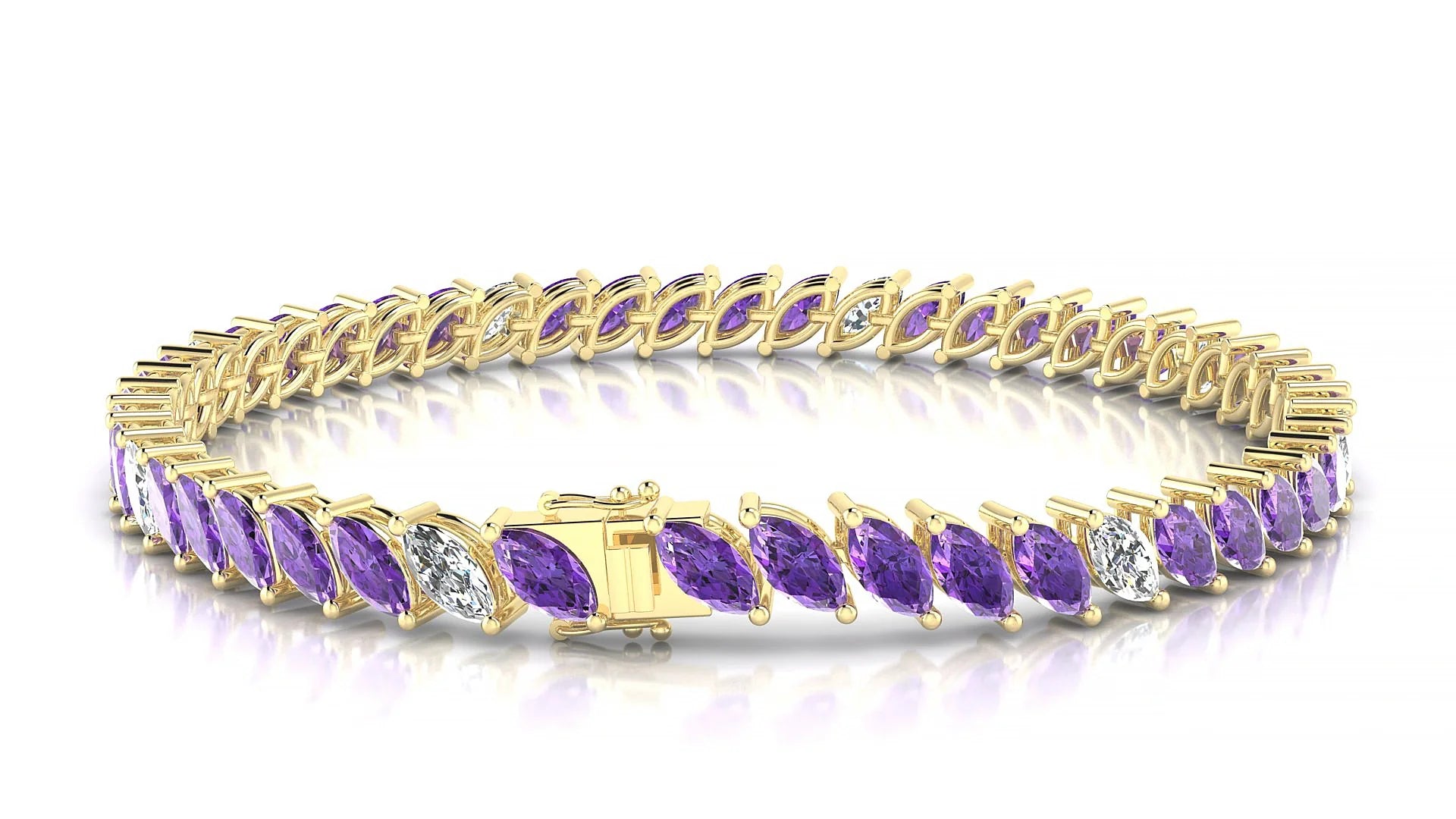 Venezia 5-1 | 18k Yellow Gold 6 x 3 mm Marquise Natural Amethyst & Diamond Tennis Bracelet