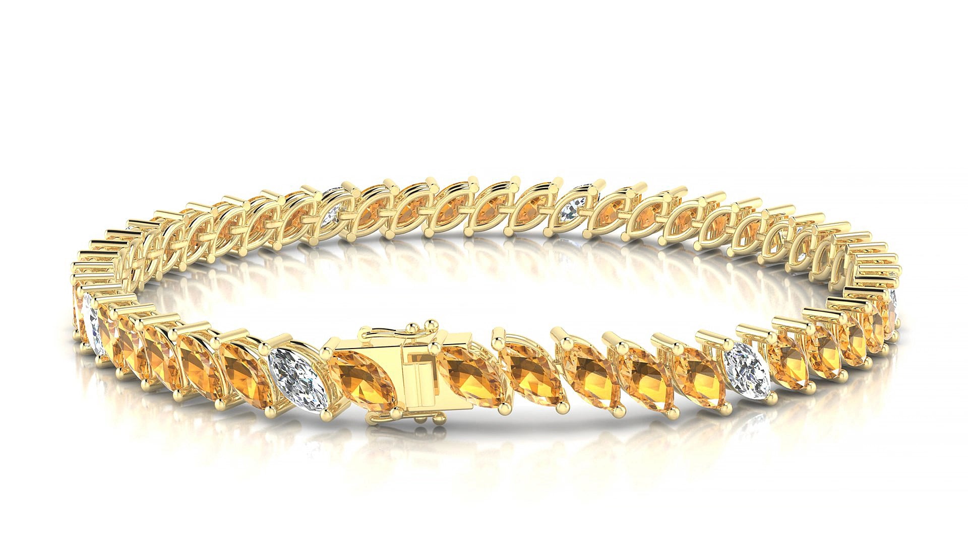 Venezia 5-1 | 18k Yellow Gold 6 x 3 mm Marquise Natural Citrine & Diamond 17 cm Tennis Bracelet