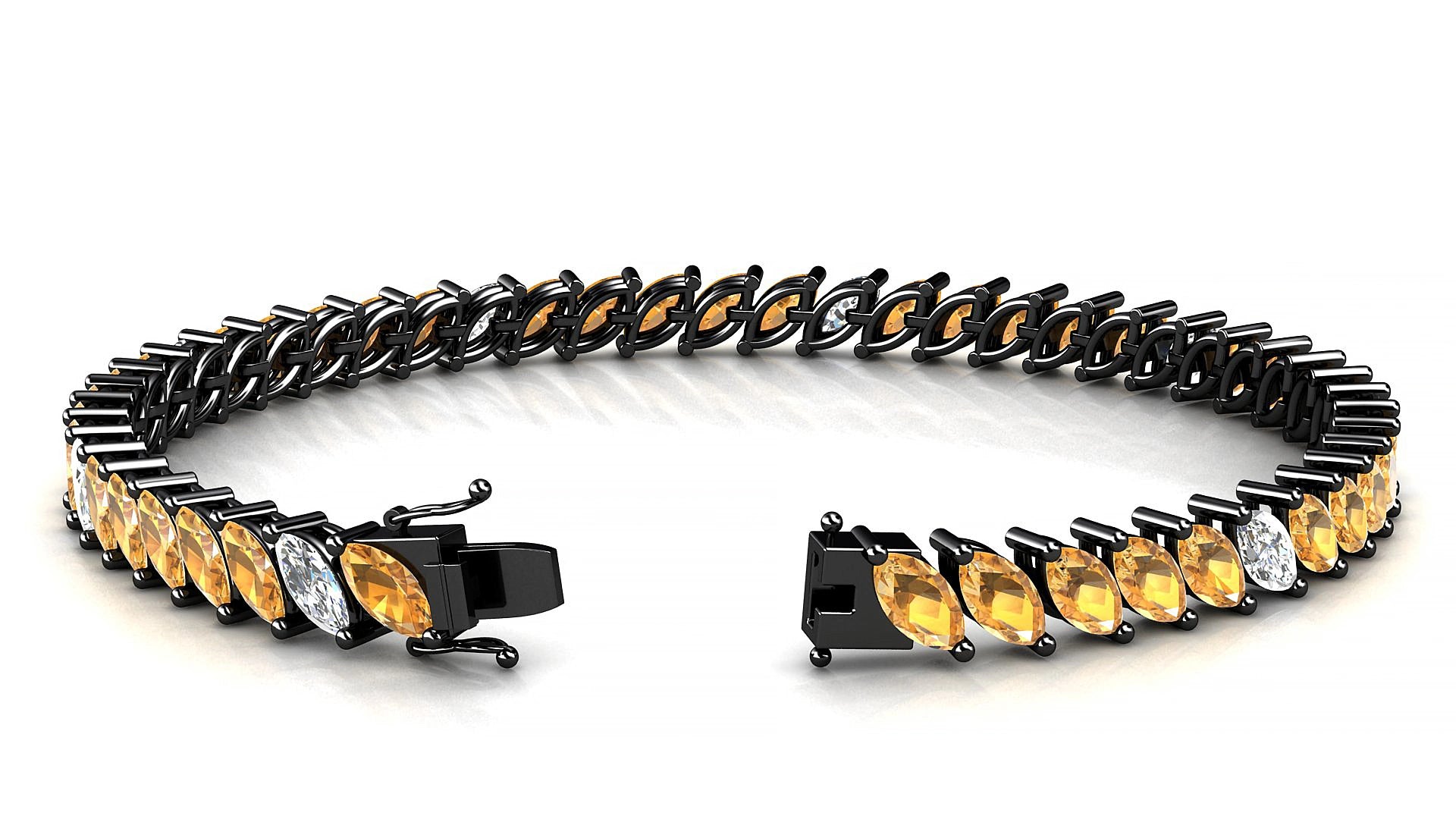 Venezia 5-1 | 18k Black Gold 6 x 3 mm Marquise Natural Citrine & Diamond 16 cm Tennis Bracelet