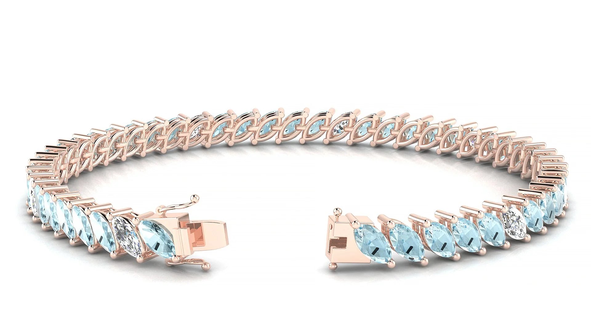 Venezia 5-1 | 18k Rose Gold 6 x 3 mm Marquise Natural Aquamarine & Diamond Tennis Bracelet