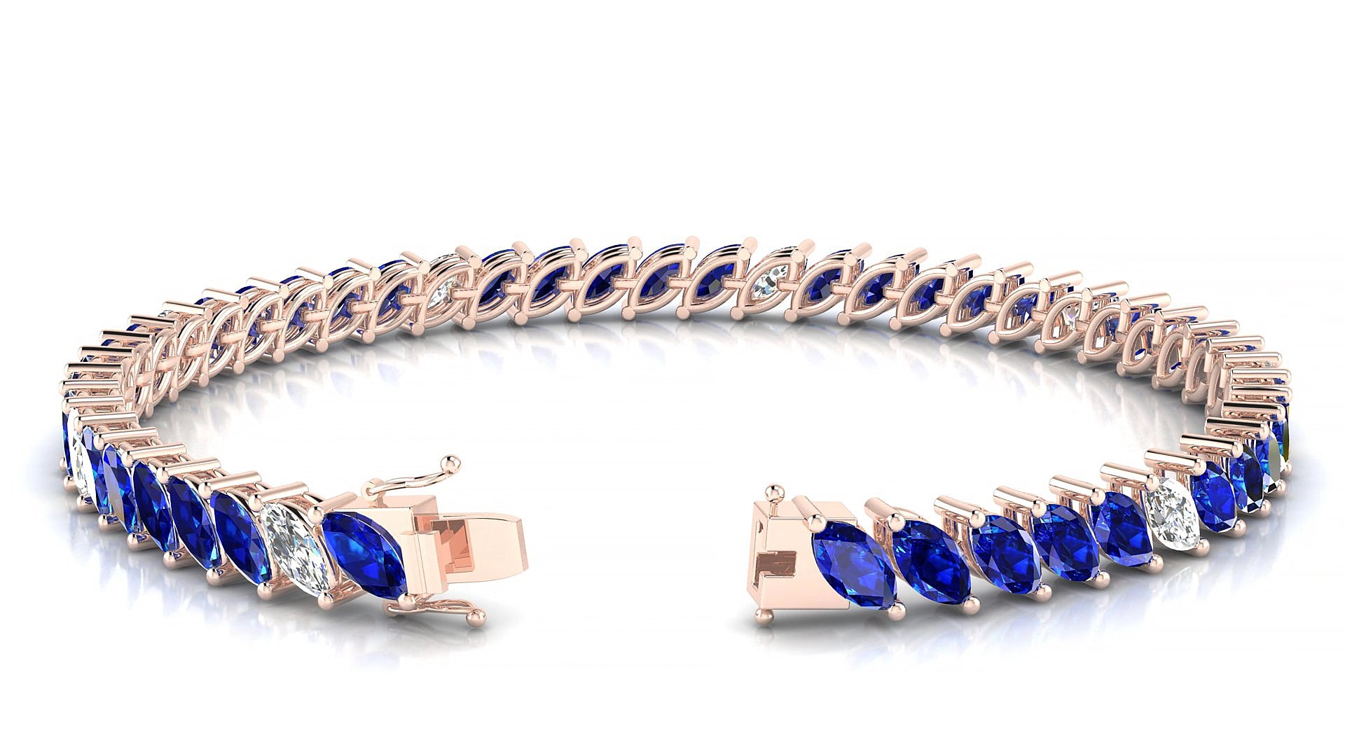 Venezia 5-1 | 18k Rose Gold 6 x 3 mm Marquise Natural Sapphire & Diamond 18 cm Tennis Bracelet