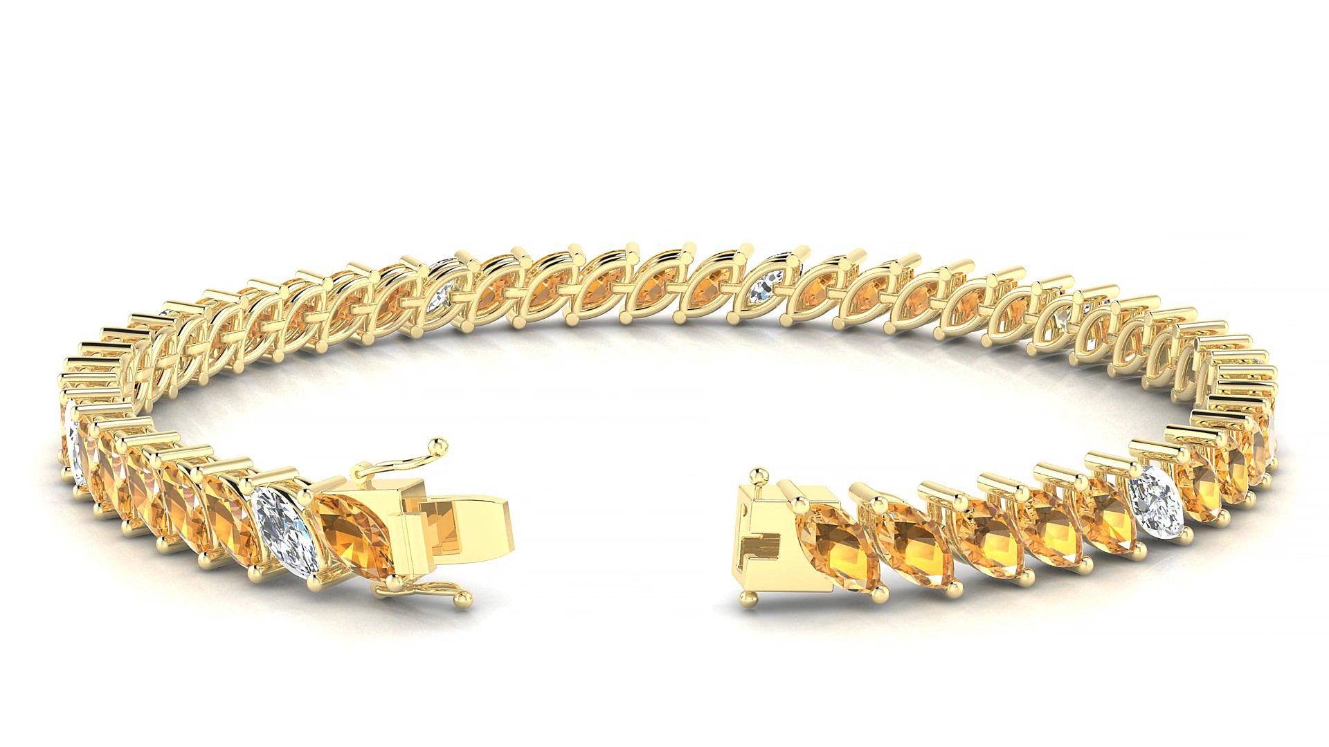 Venezia 5-1 | 18k Yellow Gold 6 x 3 mm Marquise Natural Citrine & Diamond 17 cm Tennis Bracelet