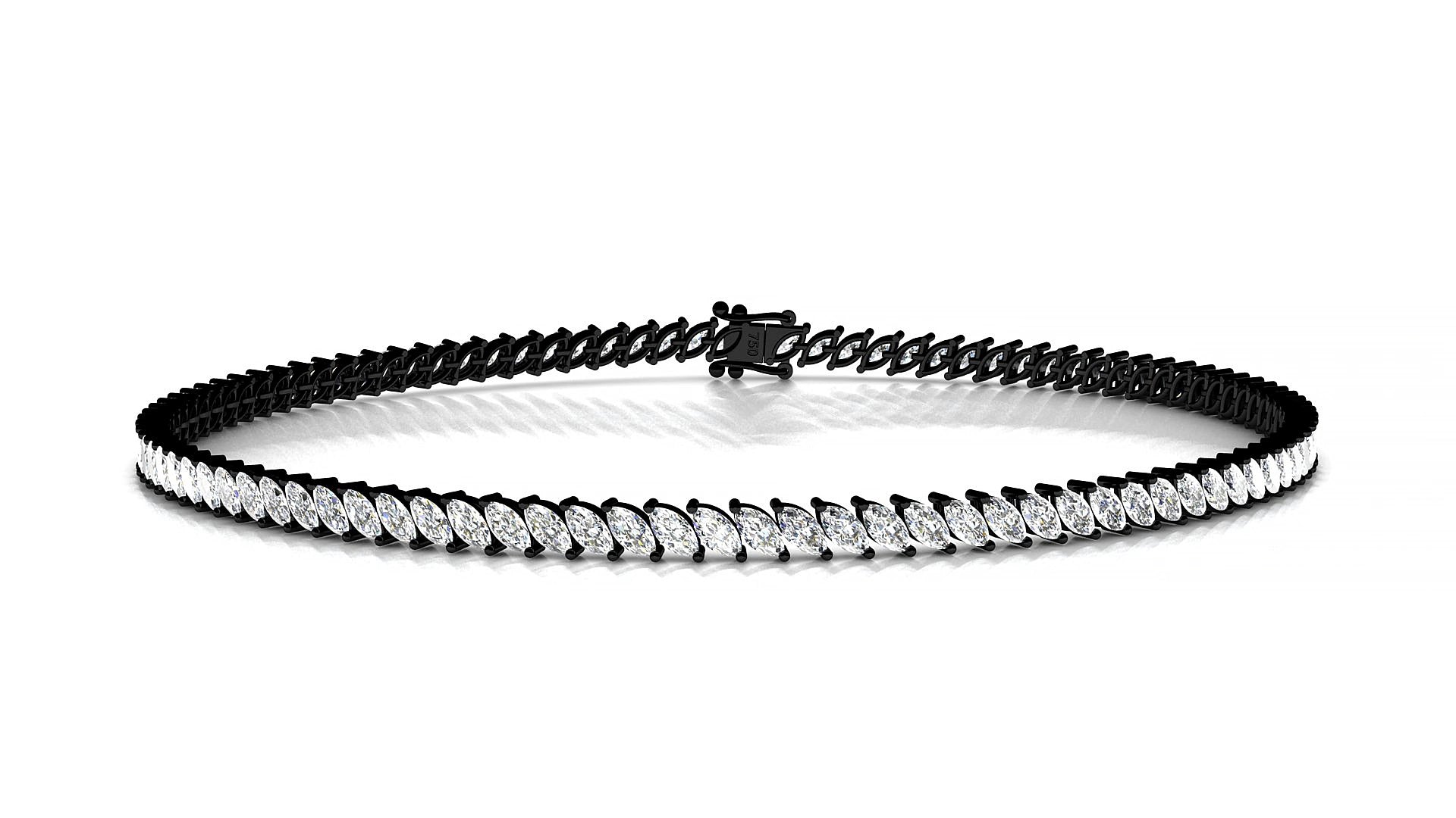 Venezia | 18k Black Gold 3 x 1.5 mm Marquise Natural Diamond 16 cm Tennis Bracelet