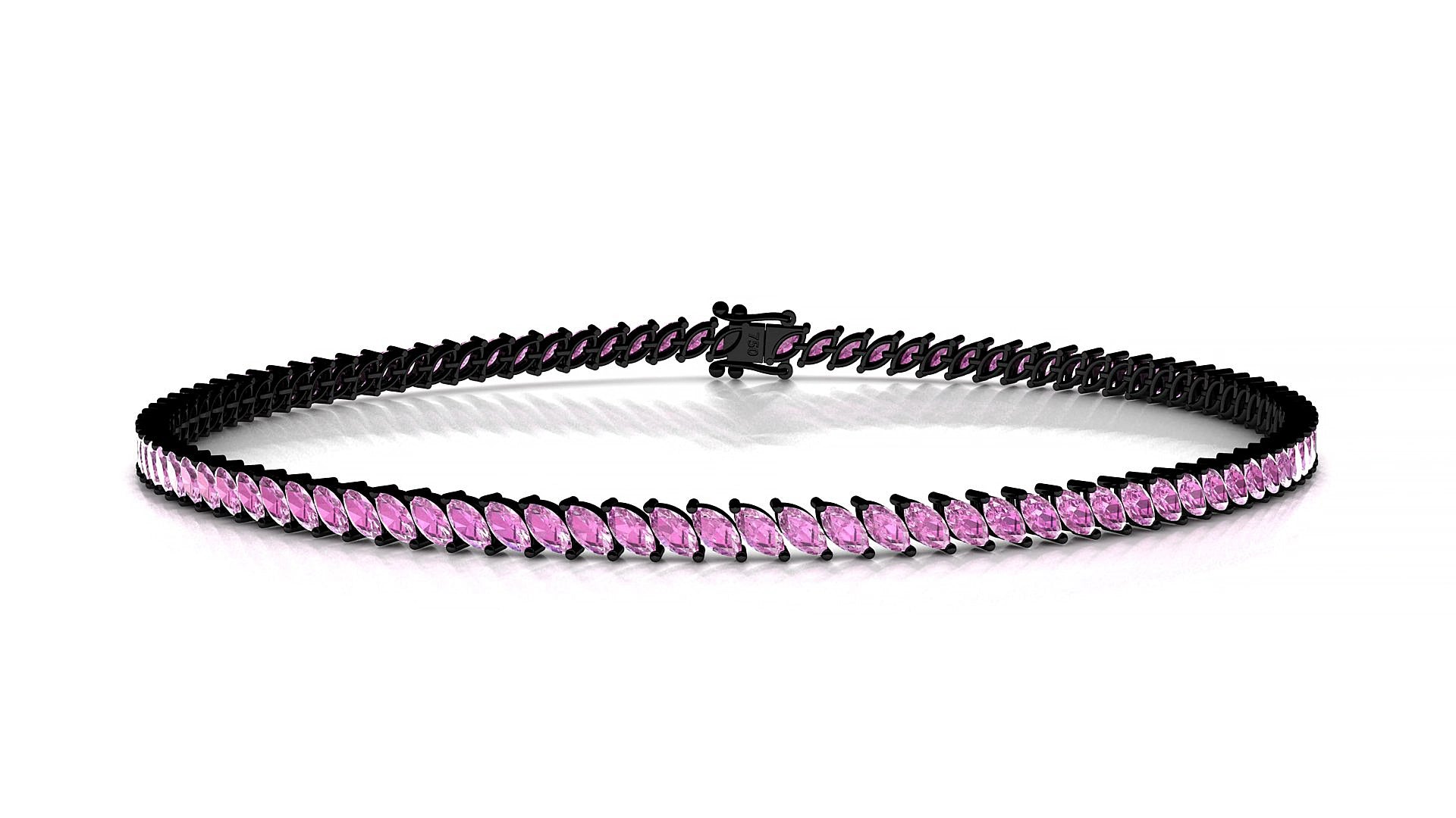 Venezia | 18k Black Gold 3 x 1.5 mm Marquise Natural Pink Sapphire 15 cm Tennis Bracelet