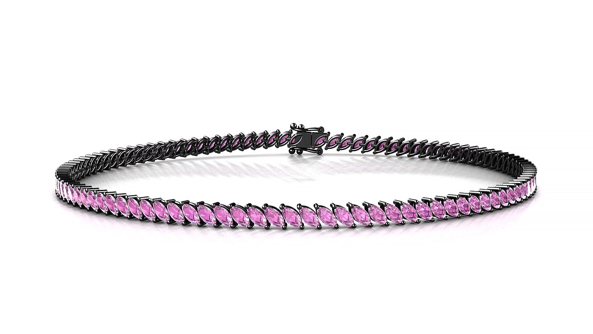 Venezia | 18k Black Gold 3 x 1.5 mm Marquise Natural Pink Sapphire Tennis Bracelet