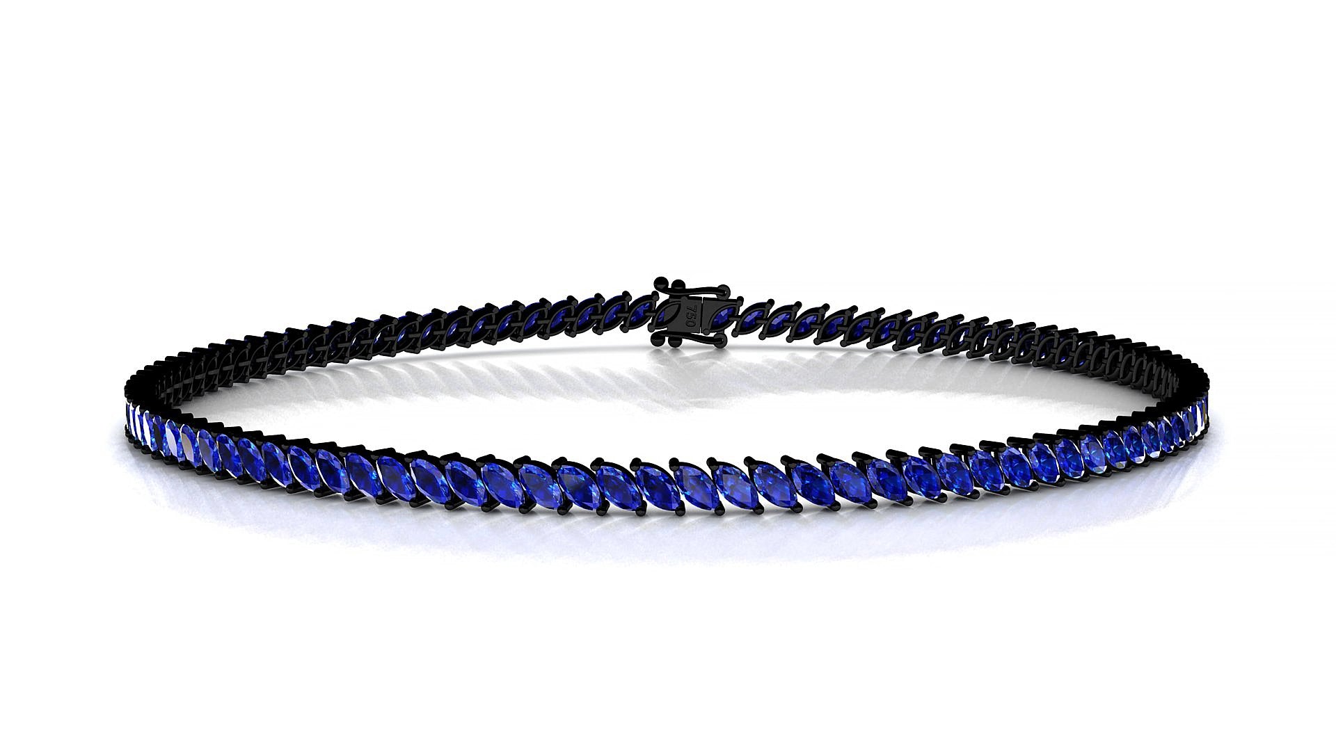 Venezia | 18k Black Gold 3 x 1.5 mm Marquise Natural Sapphire 16 cm Tennis Bracelet