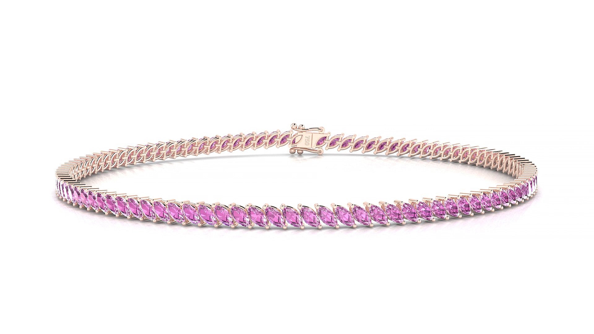 Venezia | 18k Rose Gold 3 x 1.5 mm Marquise Natural Pink Sapphire 15 cm Tennis Bracelet