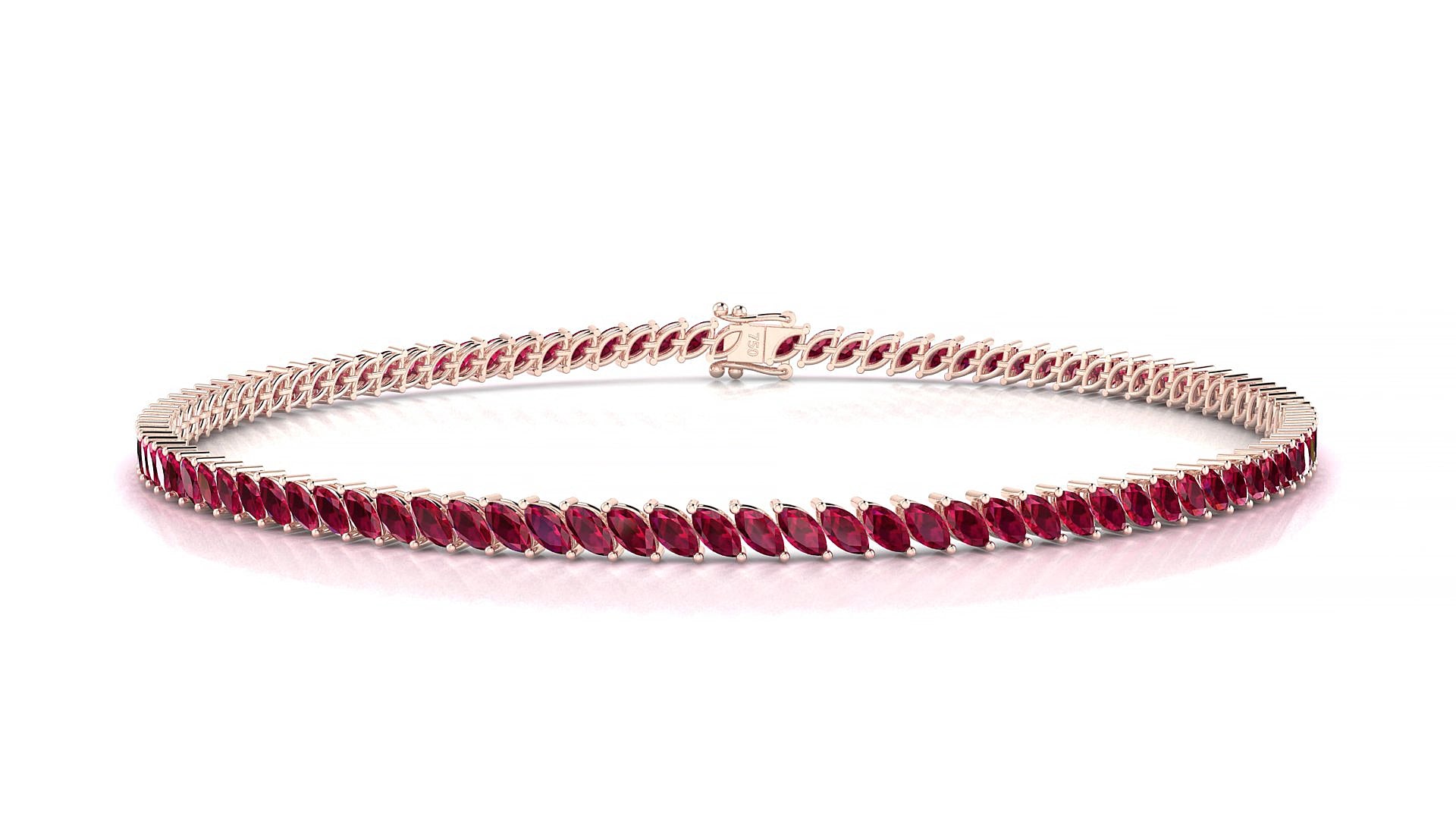 Venezia | 18k Rose Gold 3 x 1.5 mm Marquise Natural Ruby 15 cm Tennis Bracelet