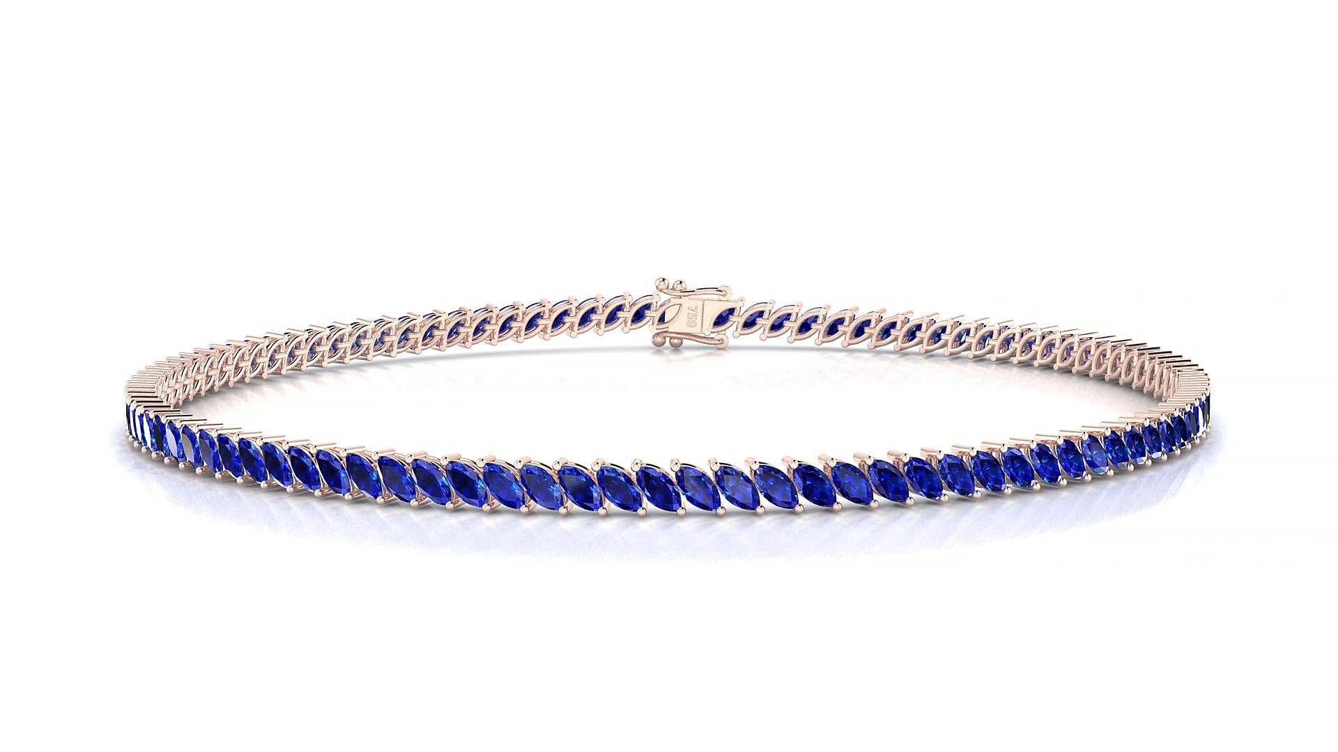 Venezia | 18k Rose Gold 3 x 1.5 mm Marquise Natural Sapphire 15 cm Tennis Bracelet