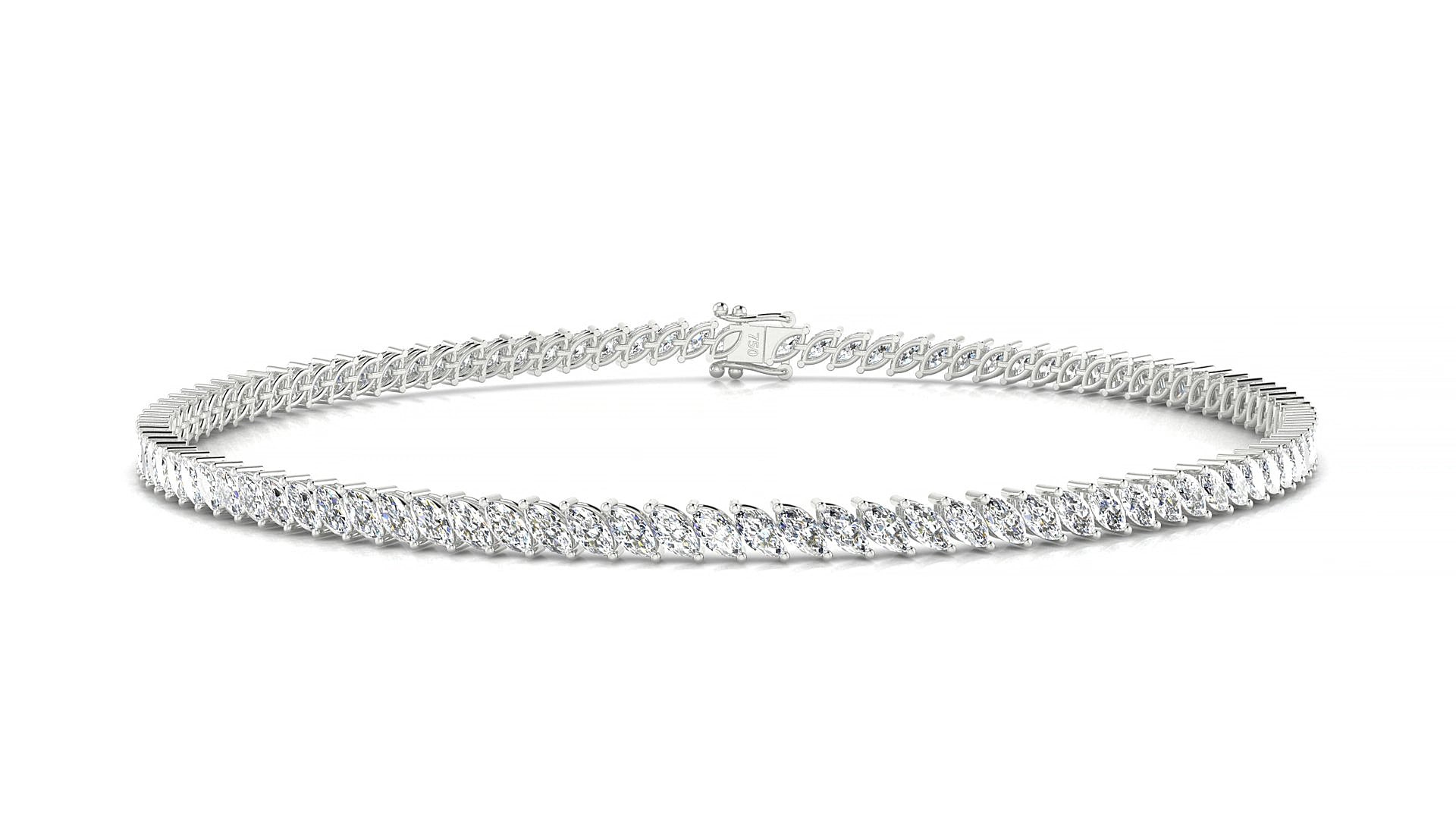 Venezia | 18k White Gold 3 x 1.5 mm Marquise Natural Diamond 18 cm Tennis Bracelet