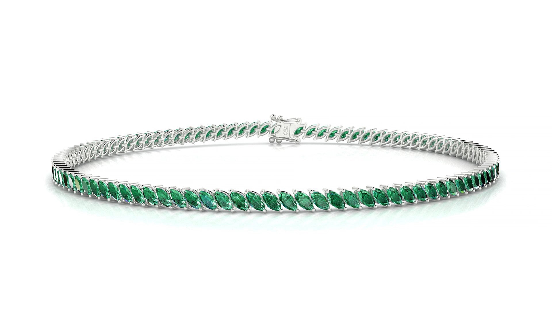 Venezia | 18k White Gold 3 x 1.5 mm Marquise Natural Emerald 15 cm Tennis Bracelet