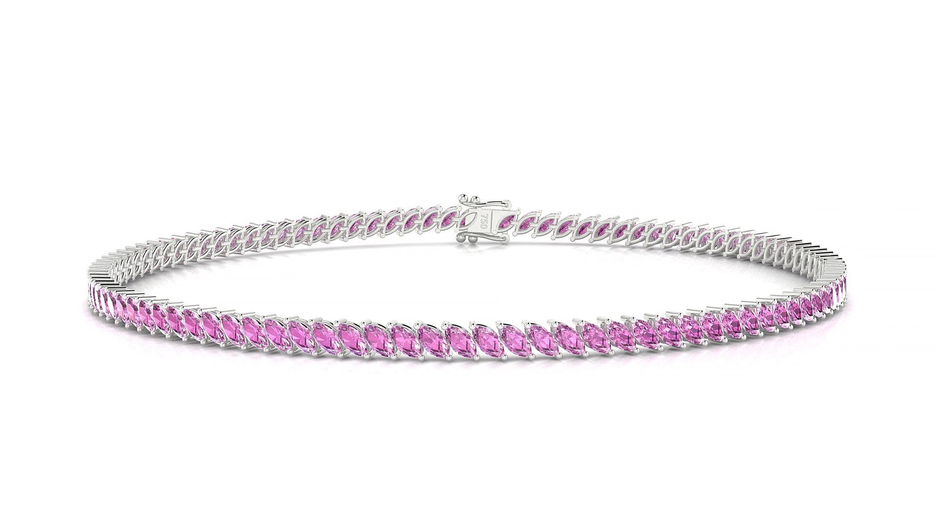 Venezia | 18k White Gold 3 x 1.5 mm Marquise Natural Pink Sapphire 15 cm Tennis Bracelet