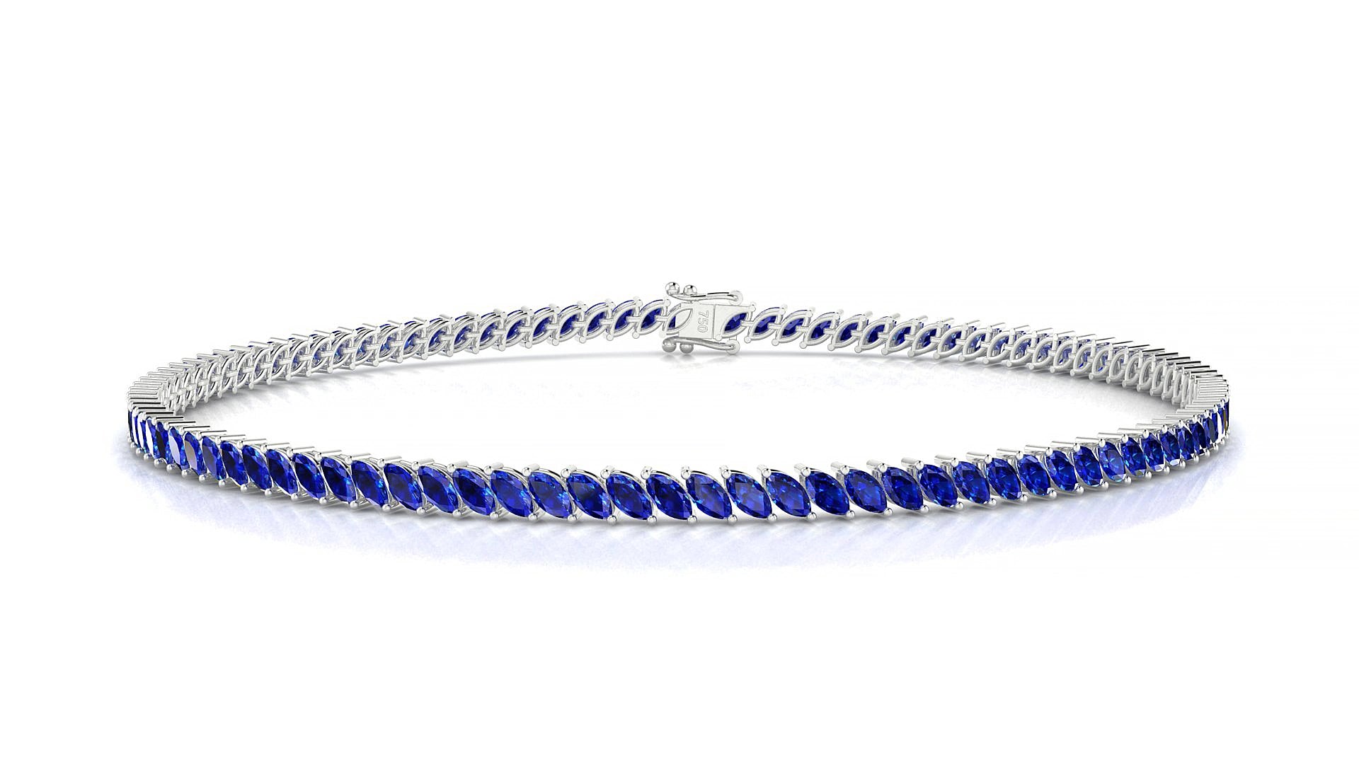 Venezia | 18k White Gold 3 x 1.5 mm Marquise Natural Sapphire 19 cm Tennis Bracelet
