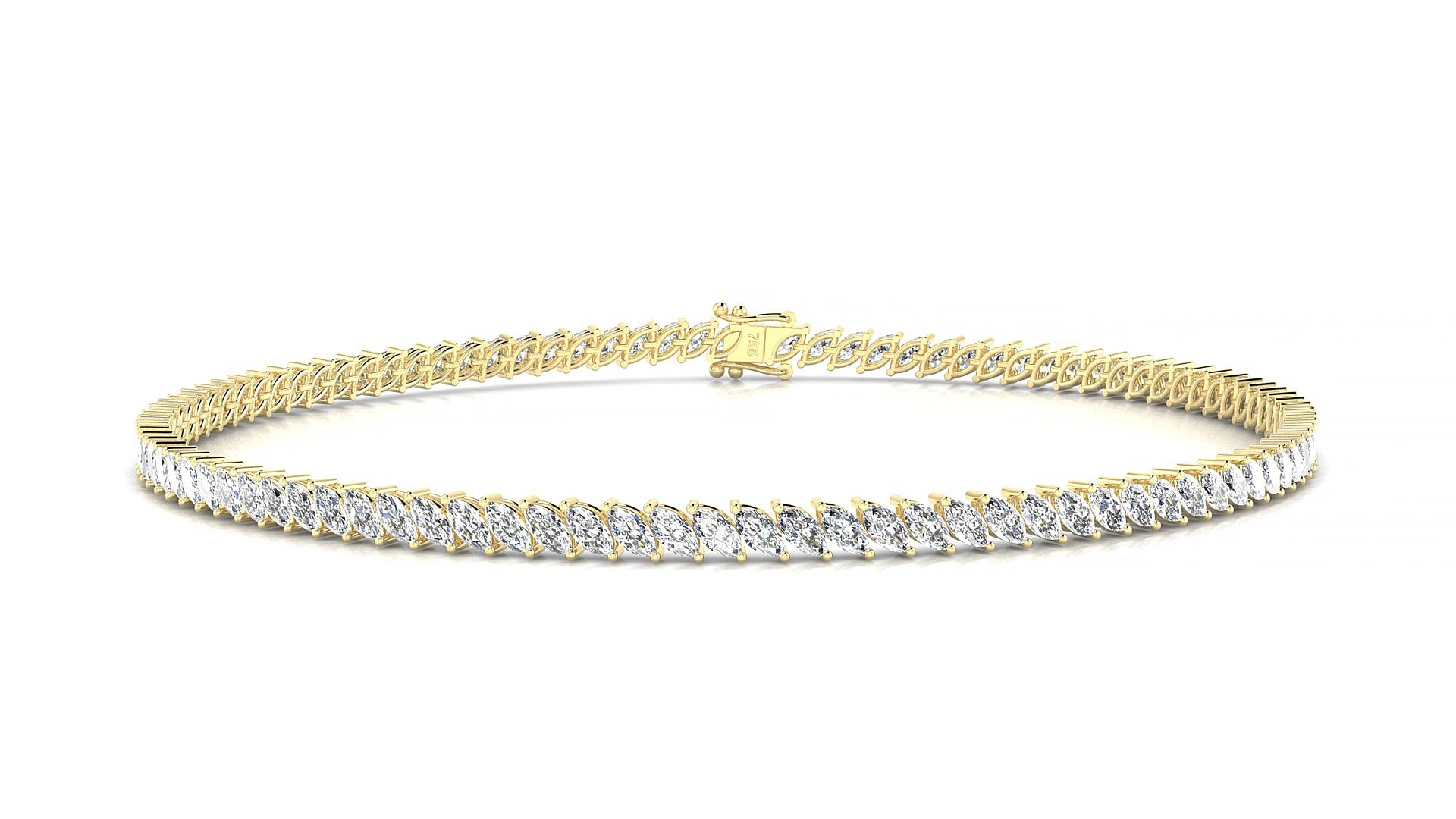 Venezia | 18k Yellow Gold 3 x 1.5 mm Marquise Natural Diamond 20 cm Tennis Bracelet