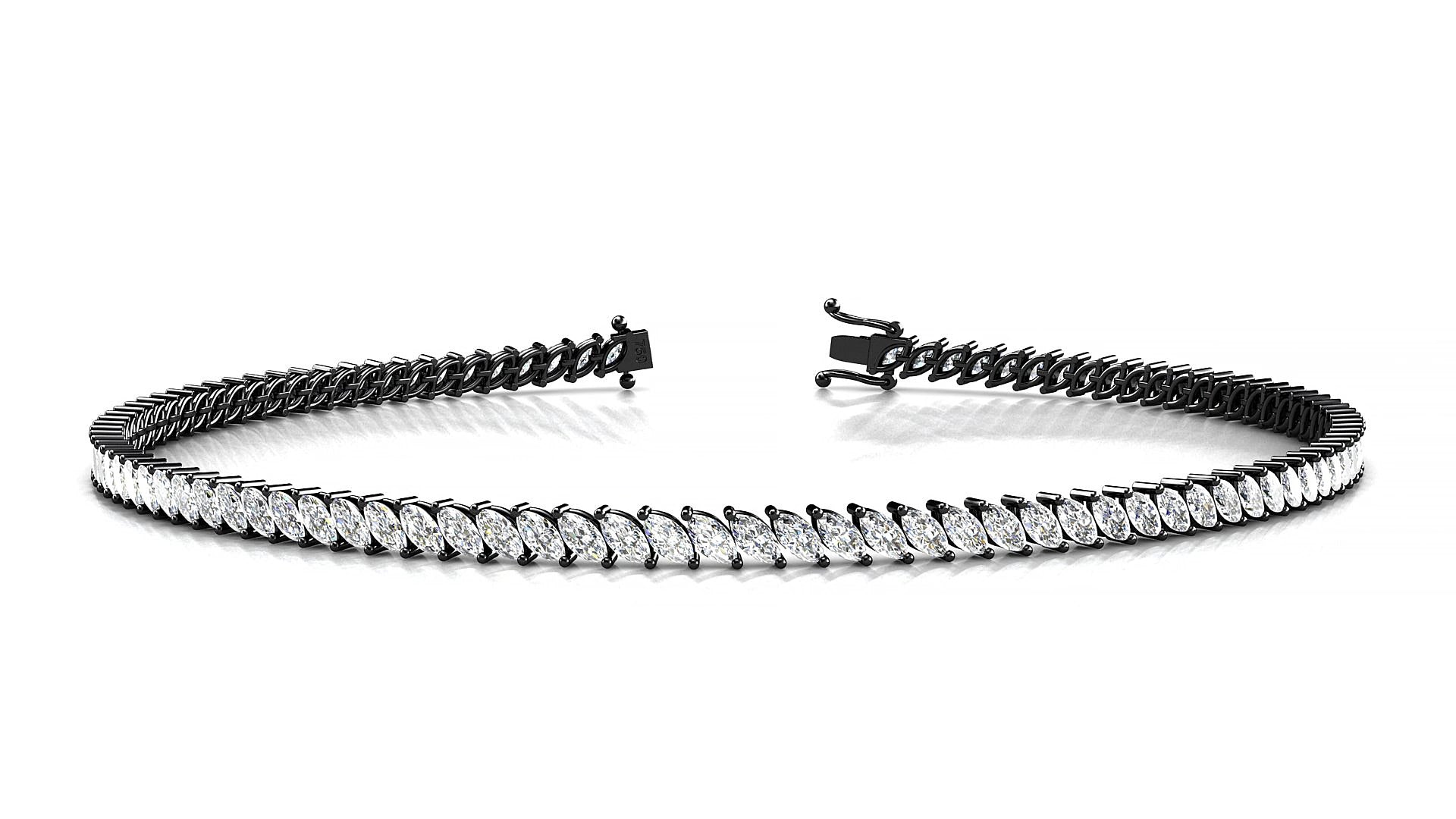 Venezia | 18k Black Gold 3 x 1.5 mm Marquise Natural Diamond 19 cm Tennis Bracelet