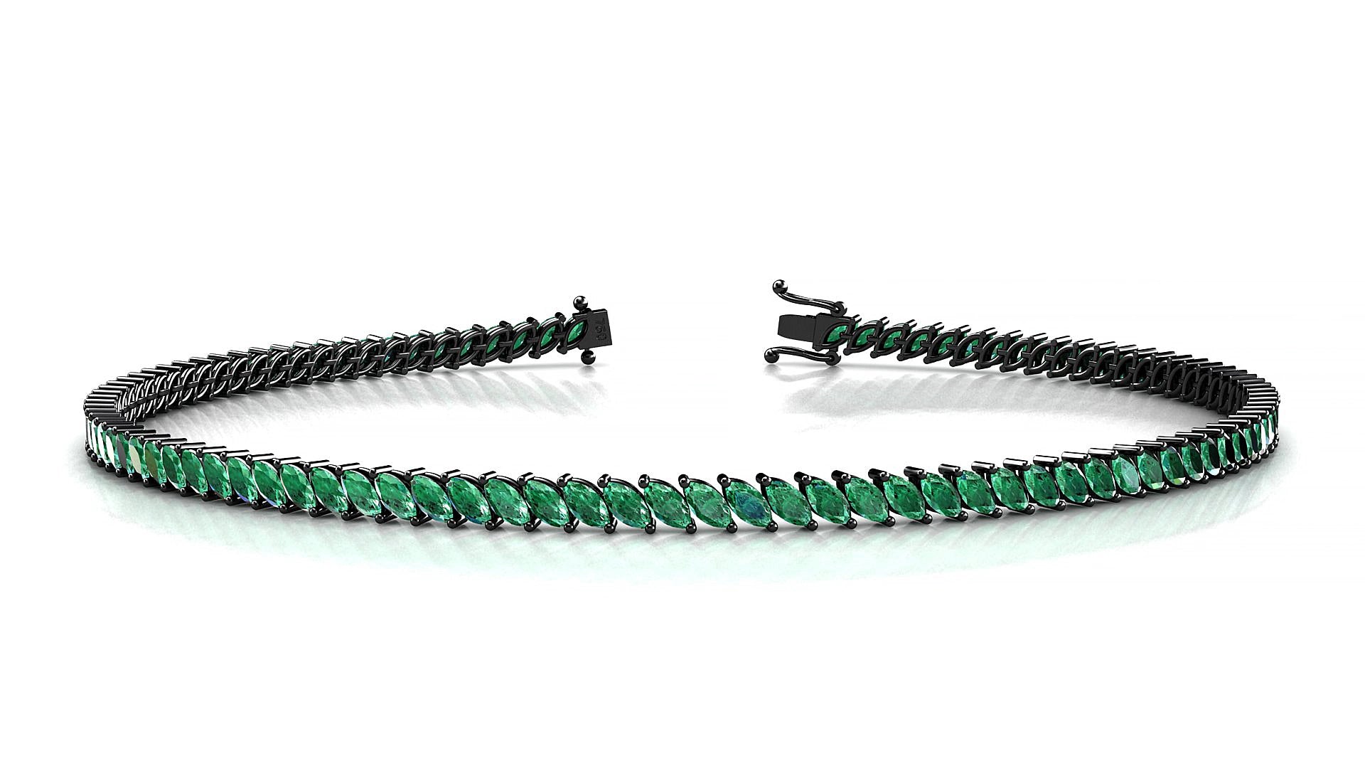 Venezia | 18k Black Gold 3 x 1.5 mm Marquise Natural Emerald 15 cm Tennis Bracelet