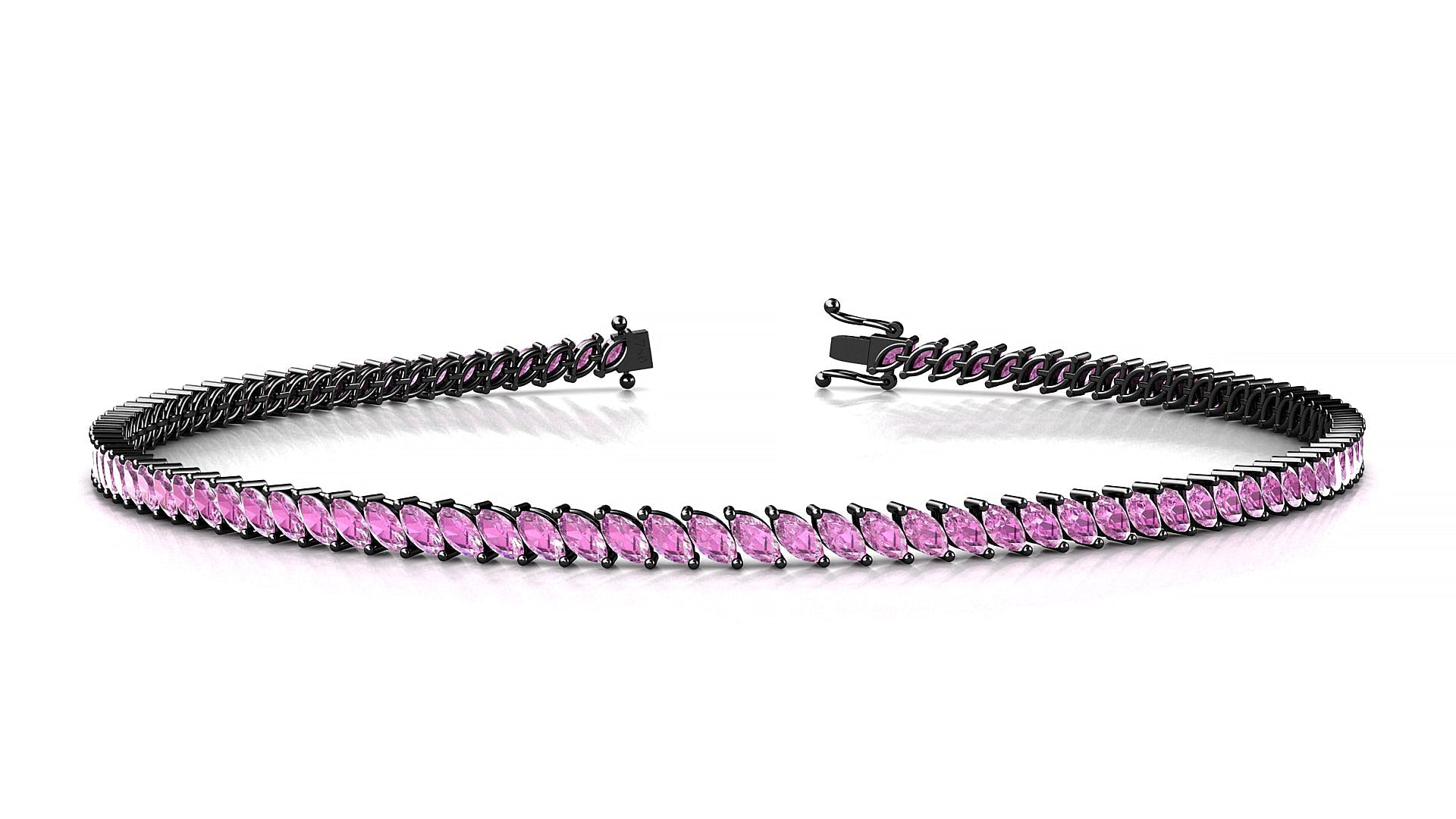 Venezia | 18k Black Gold 3 x 1.5 mm Marquise Natural Pink Sapphire Tennis Bracelet