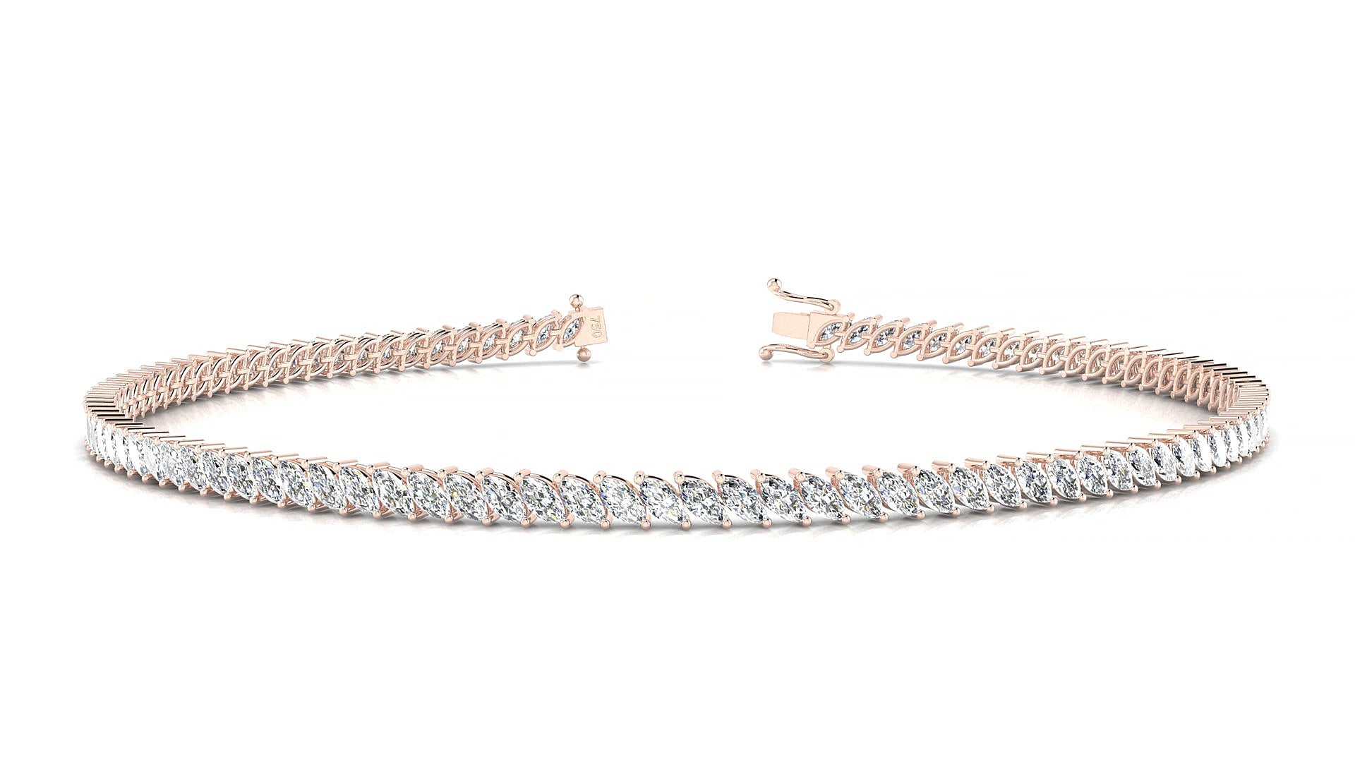 Venezia | 18k Rose Gold 3 x 1.5 mm Marquise Natural Diamond 18 cm Tennis Bracelet