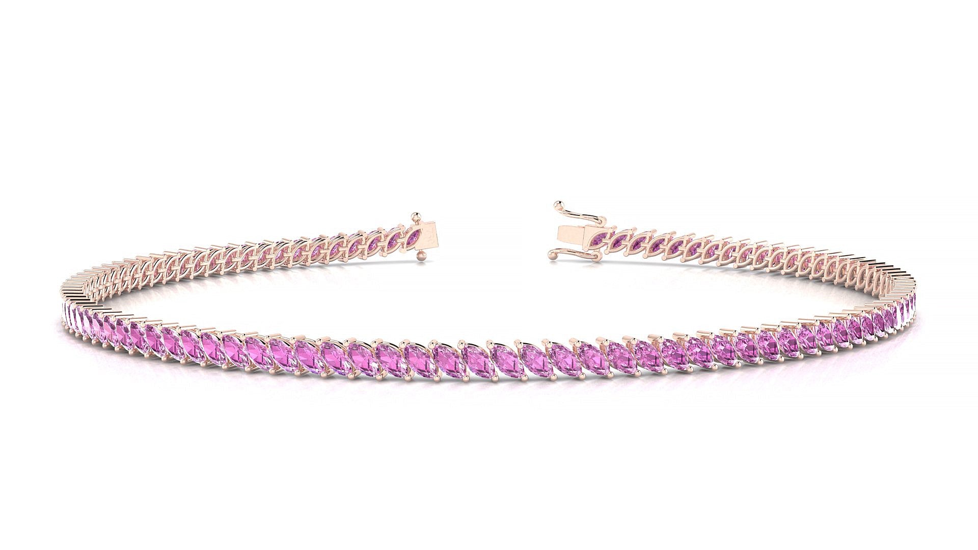 Venezia | 18k Rose Gold 3 x 1.5 mm Marquise Natural Pink Sapphire Tennis Bracelet