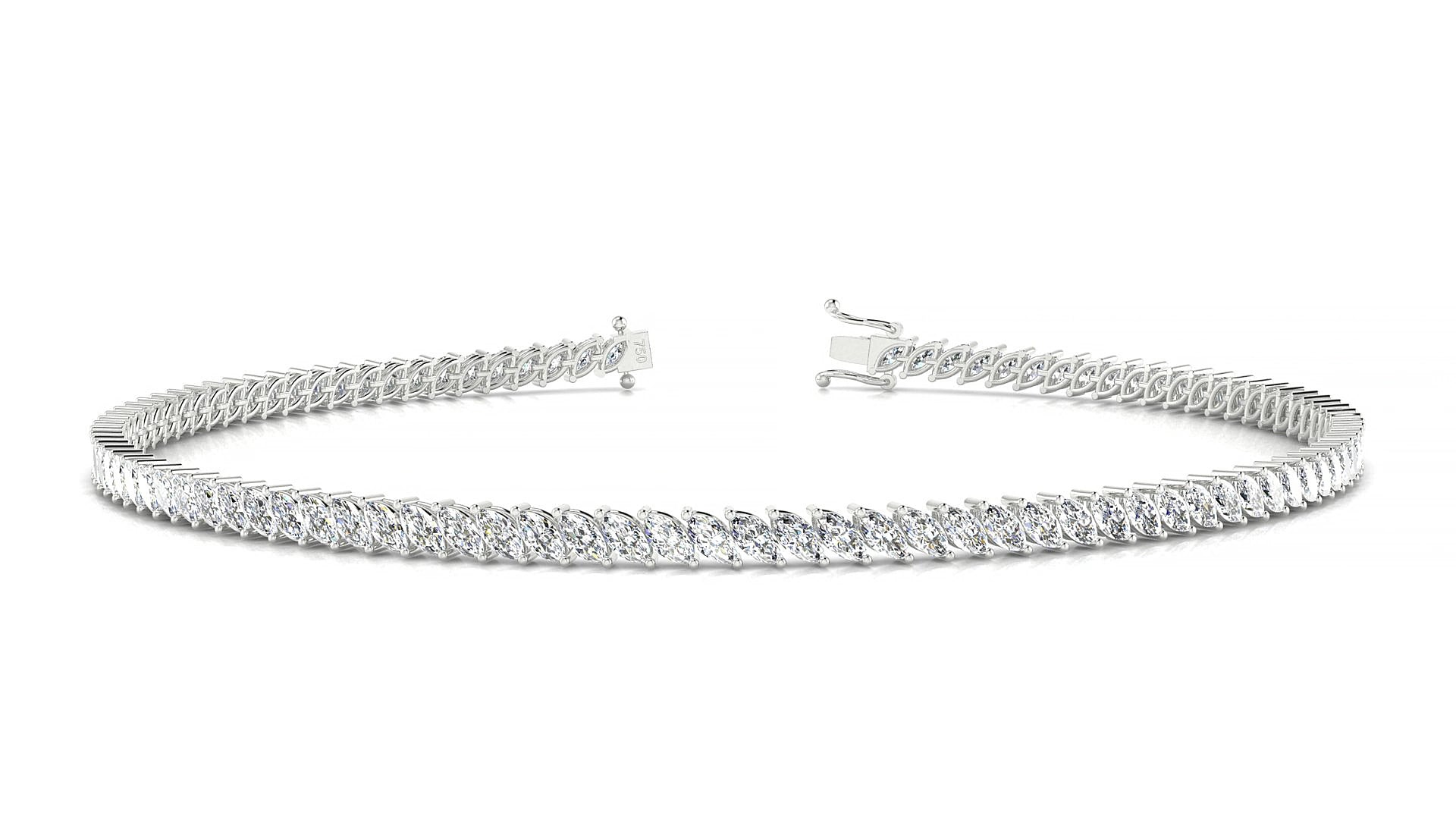 Venezia | 18k White Gold 3 x 1.5 mm Marquise Natural Diamond 18 cm Tennis Bracelet