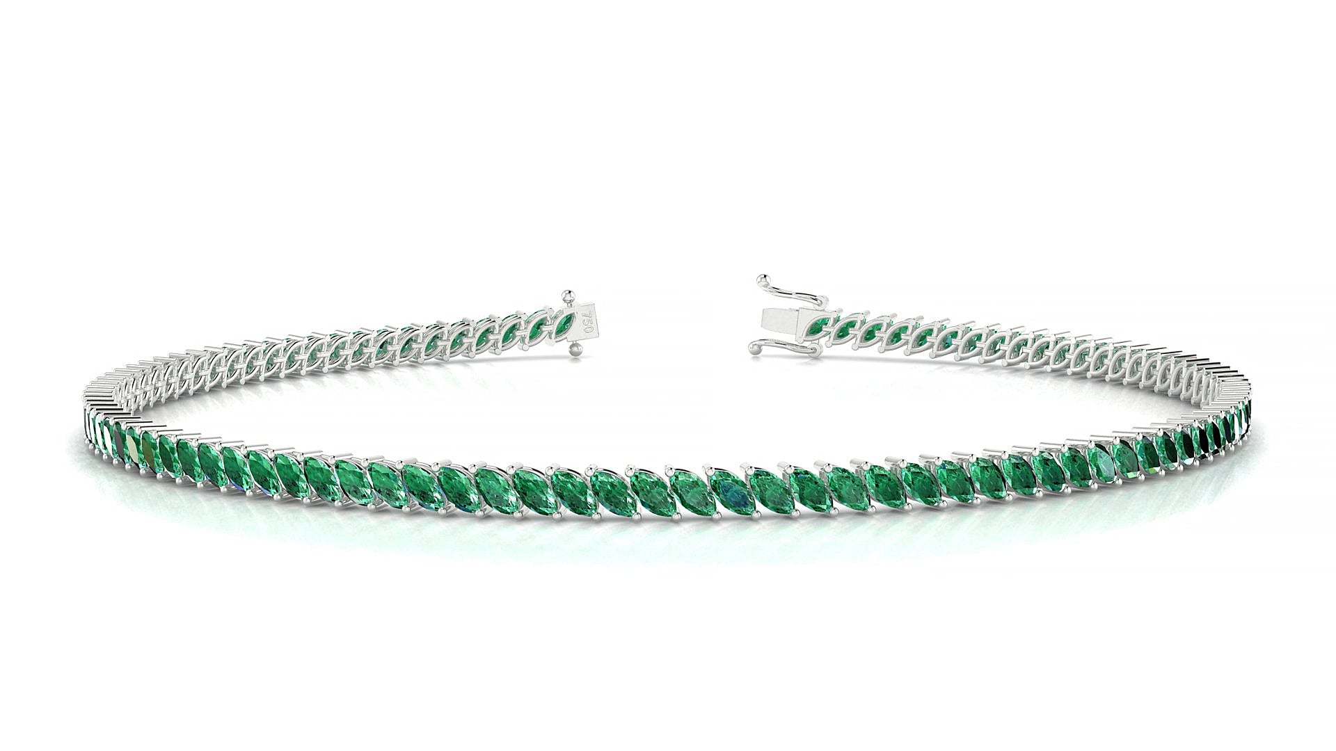 Venezia | 18k White Gold 3 x 1.5 mm Marquise Natural Emerald 15 cm Tennis Bracelet