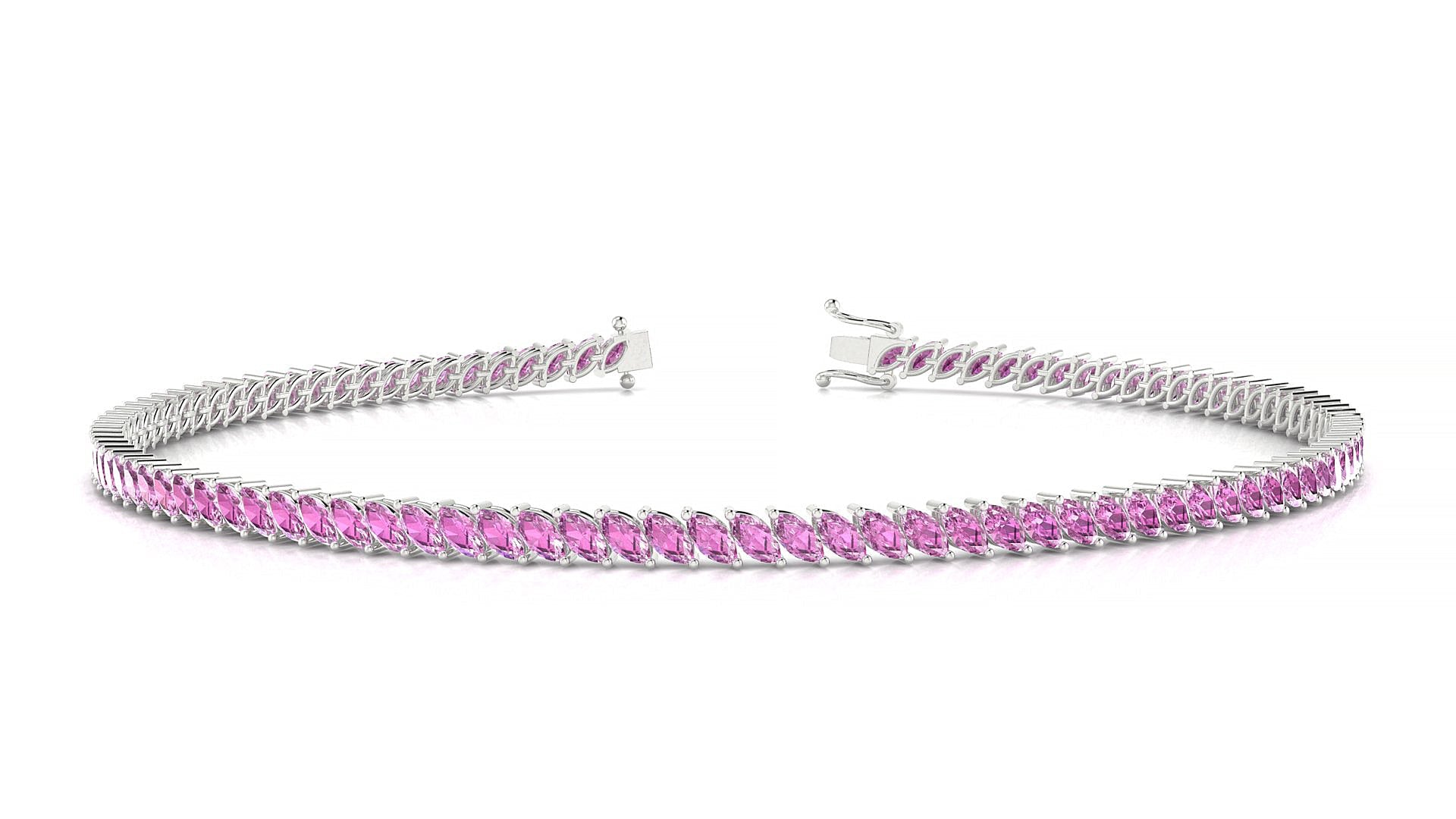 Venezia | 18k White Gold 3 x 1.5 mm Marquise Natural Pink Sapphire Tennis Bracelet