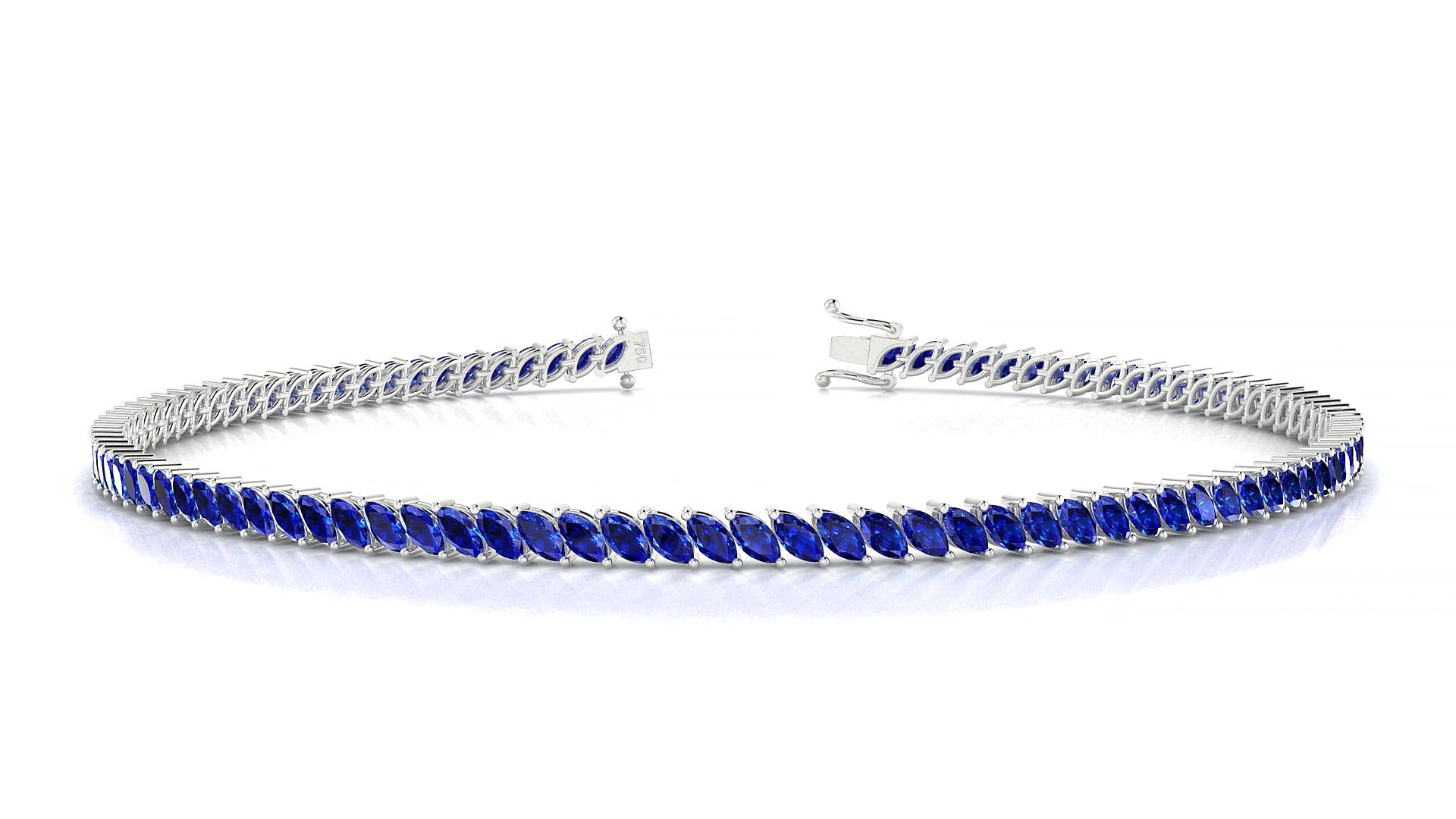 Venezia | 18k White Gold 3 x 1.5 mm Marquise Natural Sapphire 15 cm Tennis Bracelet