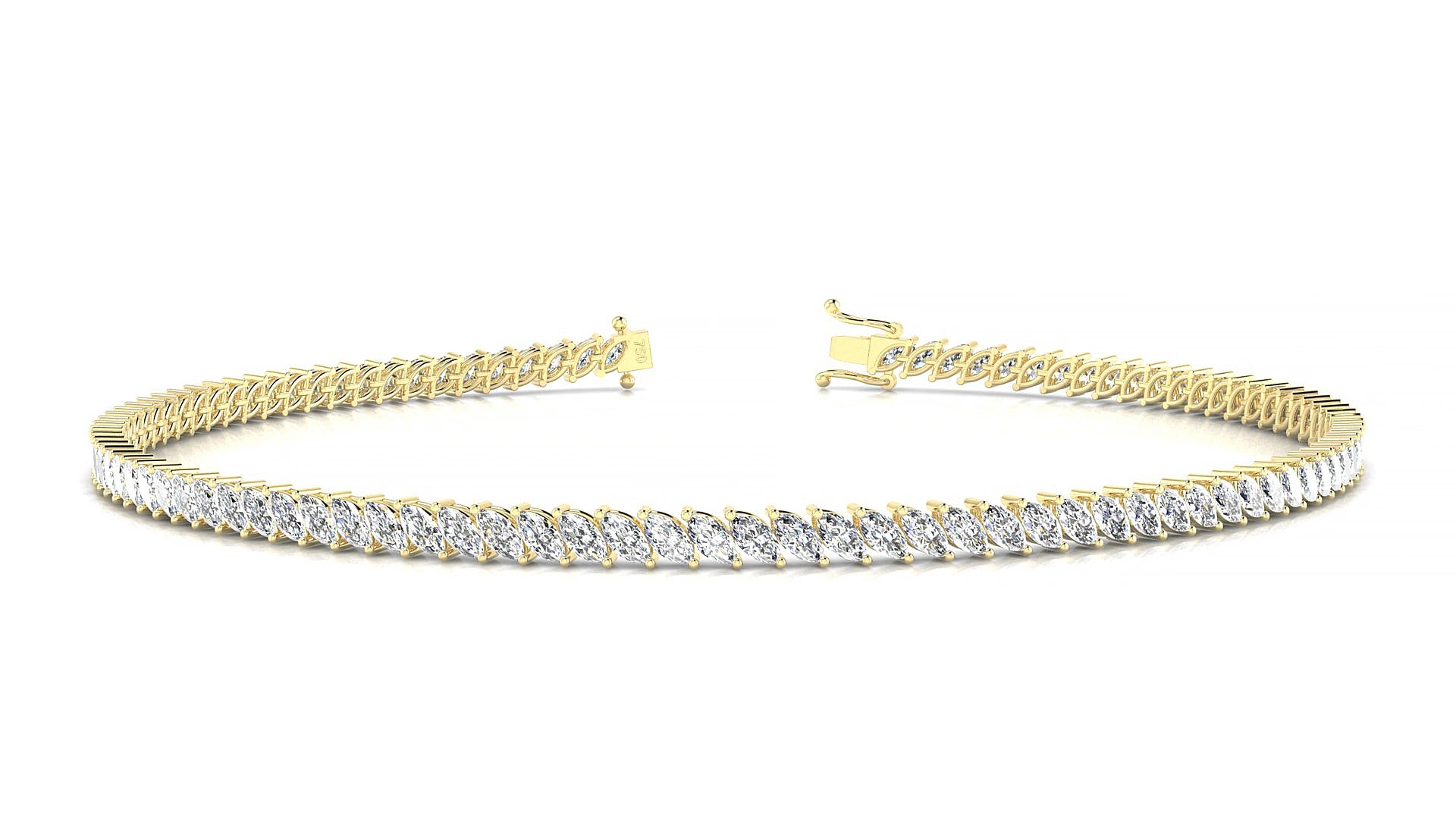 Venezia | 18k Yellow Gold 3 x 1.5 mm Marquise Natural Diamond 20 cm Tennis Bracelet