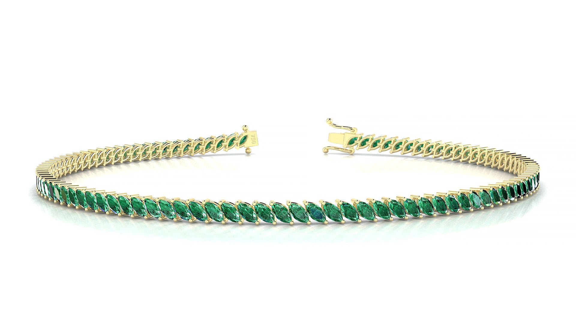 Venezia | 18k Yellow Gold 3 x 1.5 mm Marquise Natural Emerald 19 cm Tennis Bracelet