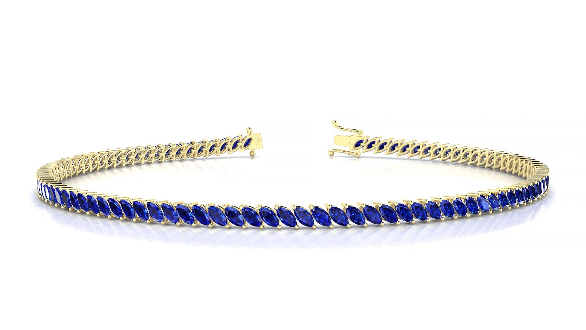 Venezia | 18k Yellow Gold 3 x 1.5 mm Marquise Natural Sapphire 15 cm Tennis Bracelet