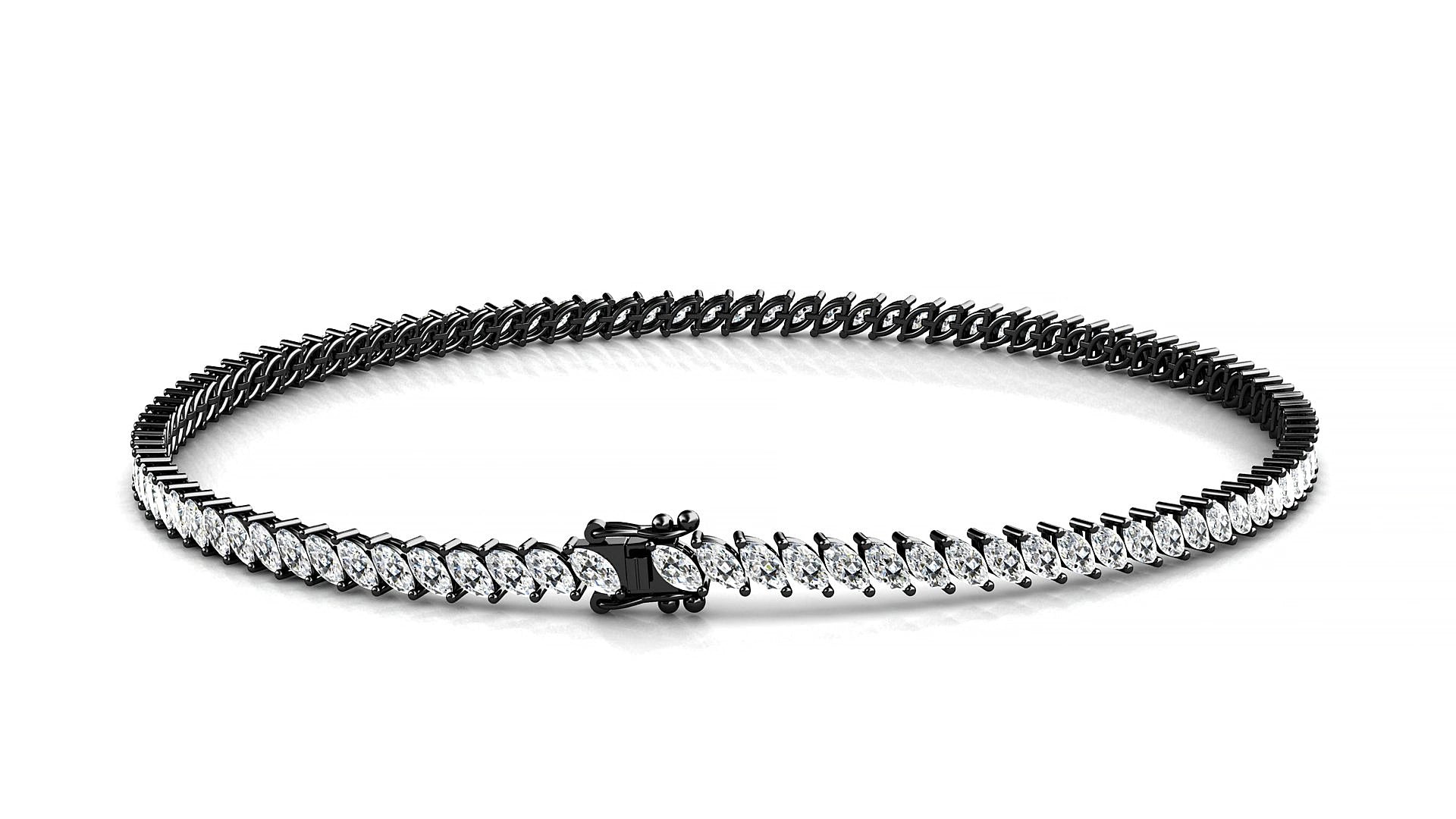 Venezia | 18k Black Gold 3 x 1.5 mm Marquise Natural Diamond 15 cm Tennis Bracelet